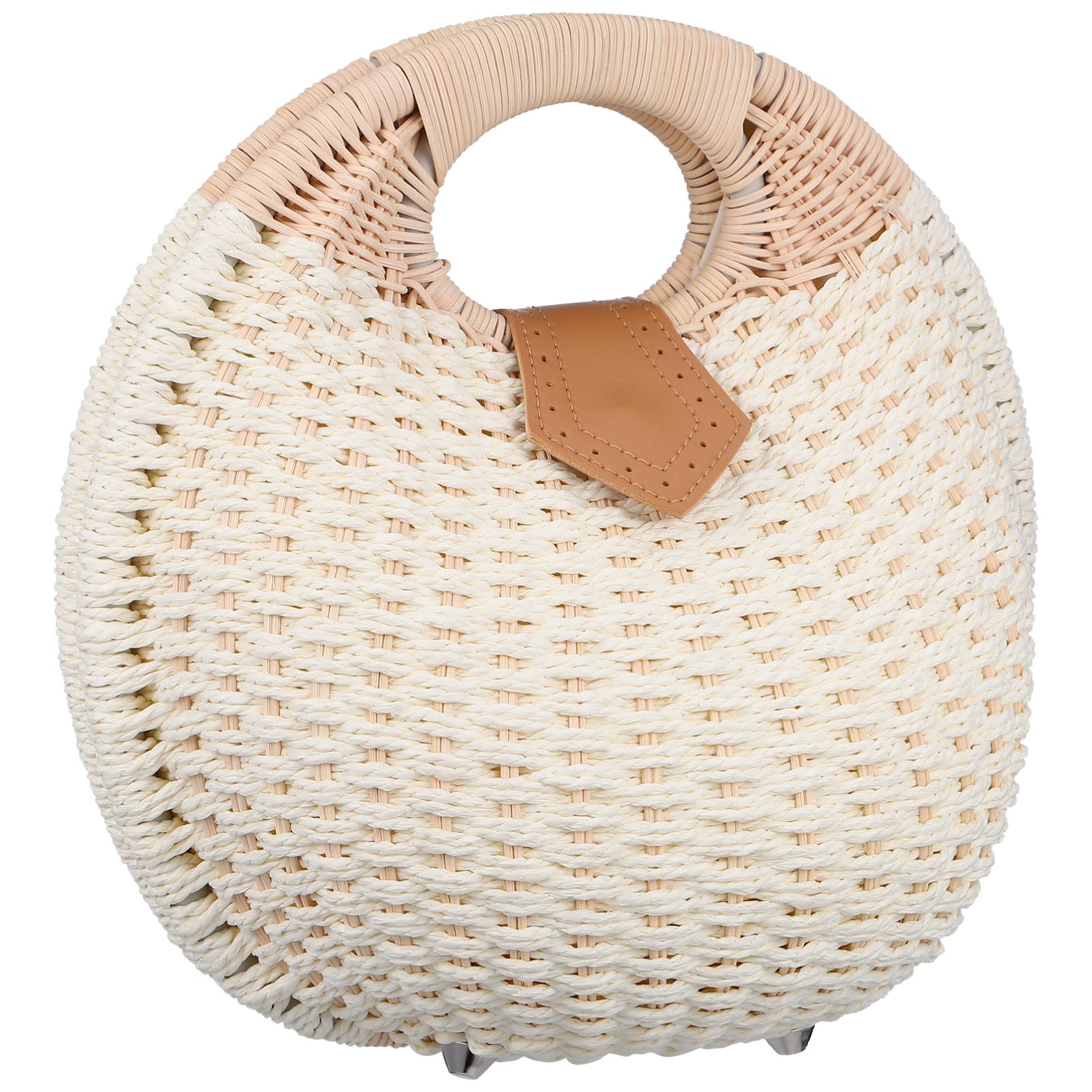 CATIEBYE Fashionable Rattan Handbag Beautiful Shell Shape Straw Handbag for Women Exquisite Detail Design Secure Button Closure for Daily Use and Special Occasions White