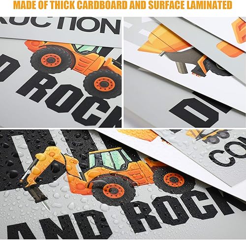 Miniatura 3 de Outus Set of 9 Construction Room Decor Trucks Inspirational Quote Art Print Transport Vehicle Motivational Phrases Poster Nursery or Room Wall Art