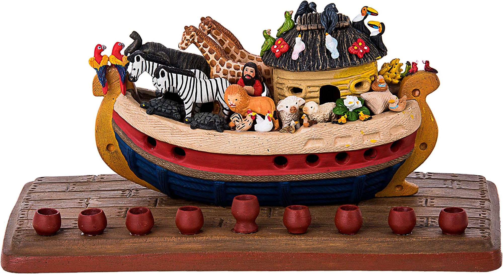 Noah’s Ark Clay Menorah for Chanukah – Fun Novelty Design with Animals - for Standard Hanukkah Candles – 6" Tall x 10.5" Wide