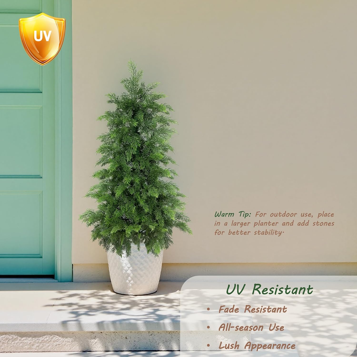 Bellacat 3ft UV Resistant Full Faux Cedar Tree with Soft Real Touch Leaves, 36in Lifelike Topiary Trees Artificial Outdoor, Fake Cypress Tree for Front Door Porch Patio Deck Home Decor, 2Pack