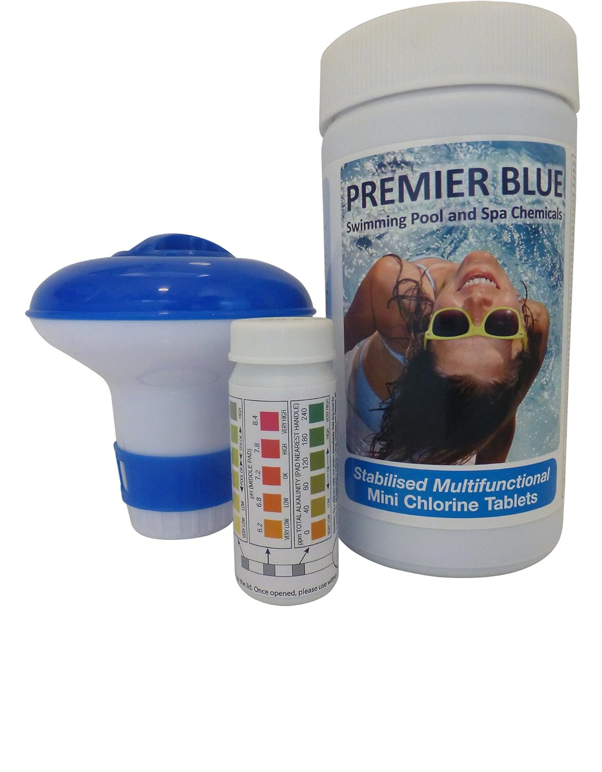 Premier Blue Chlorine Tablets Pool Hot Tub Spa inc Dispenser and