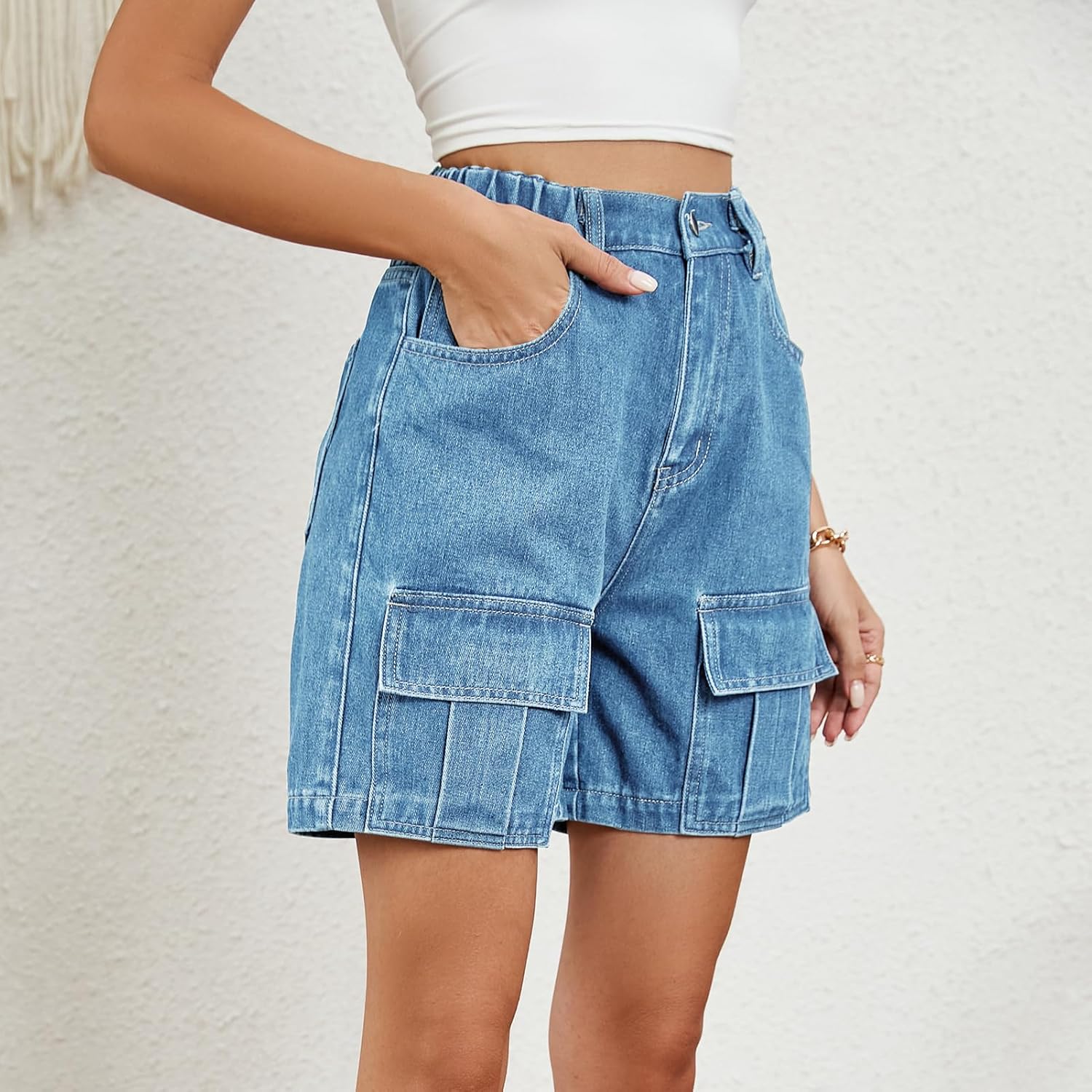 POHADON Womens 2026 Trendy High Waisted Denim Shorts Bermuda Baggy Y2K Cargo Shorts Casual Summer Jean Jorts - Image 6