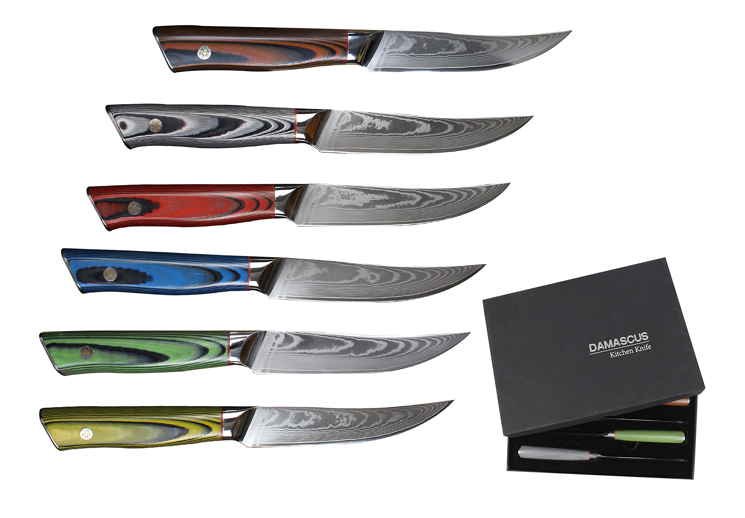 Carbon Steel Hunting Knife , Camping Knife , Damascus Steak Knife Set