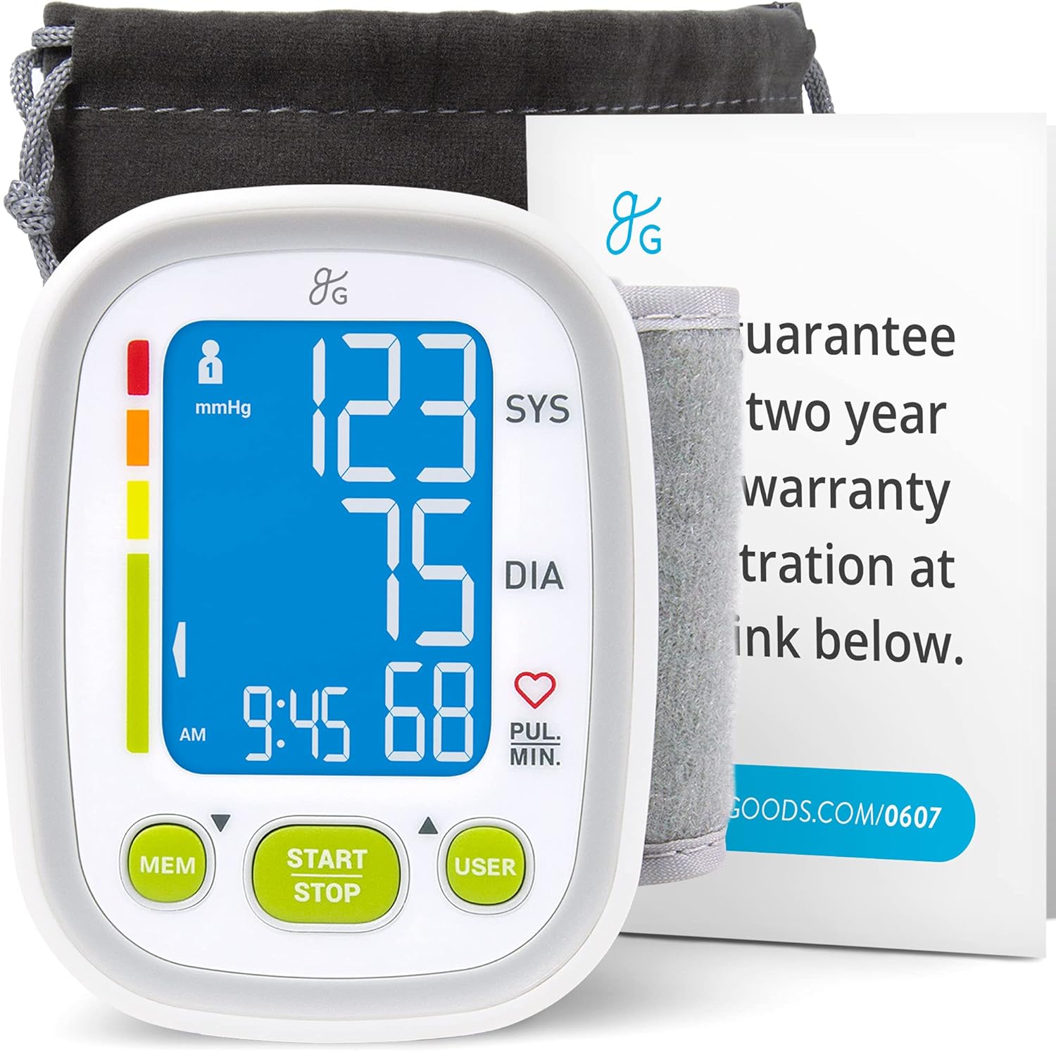 Greater Goods Wrist Blood Pressure Monitor - Backlit Digital BPM for Home or On-The-Go