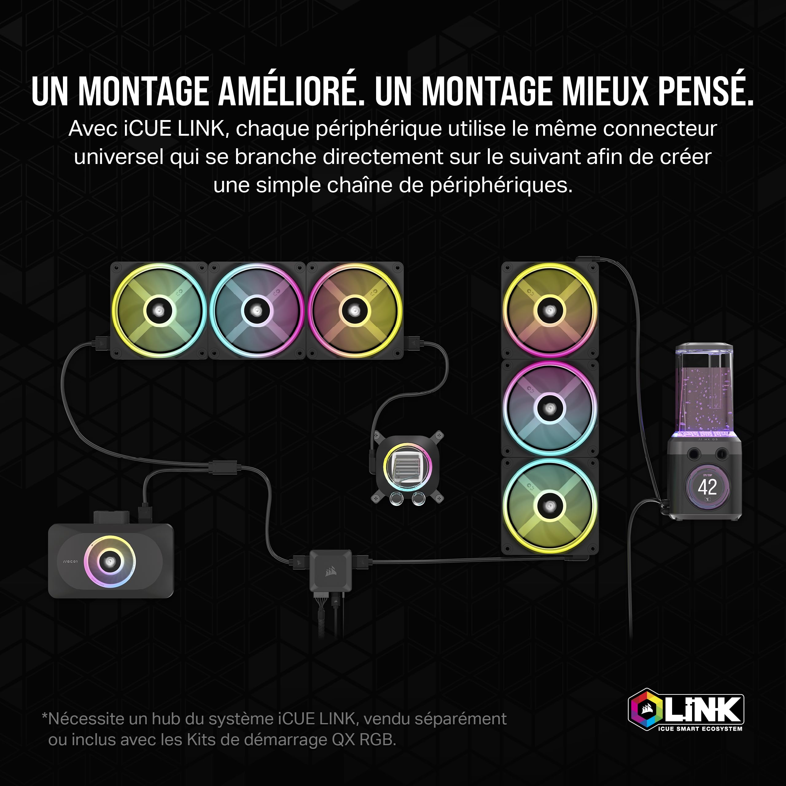 CORSAIR iCUE LINK XC7 RGB ELITE Waterblock pour Processeur - Chambre de Circulation du Flux Transparente - Compatible avec les sockets Intel LGA 1700, AMD AM5 et les sockets plus anciens - Gris Furtif