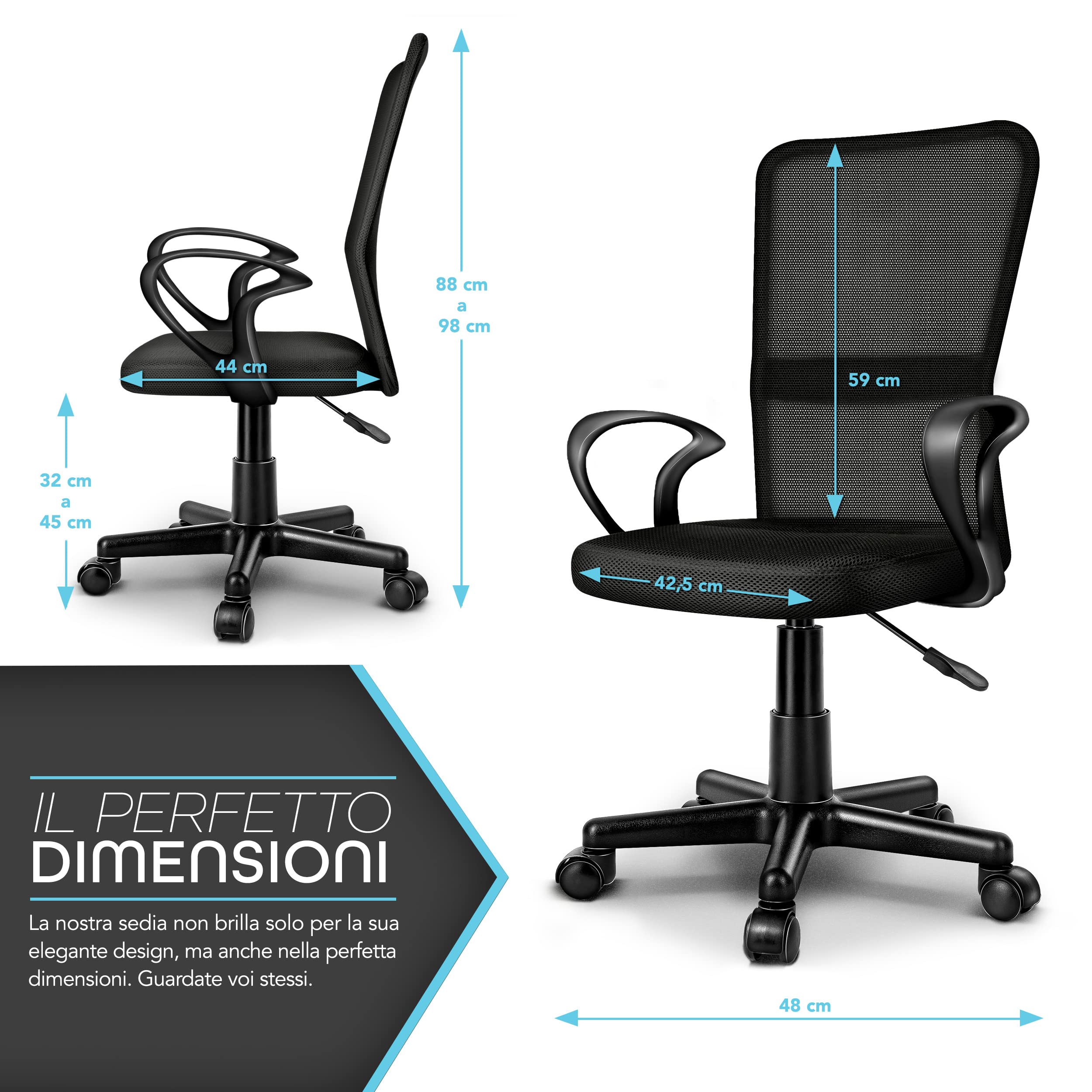 TRESKO® Sedia da Ufficio Sedia da scrivania Girevole con braccioli, Regolabile in Altezza, Sedile Imbottito, Sedia ergonomica, pistone Approvato SGS