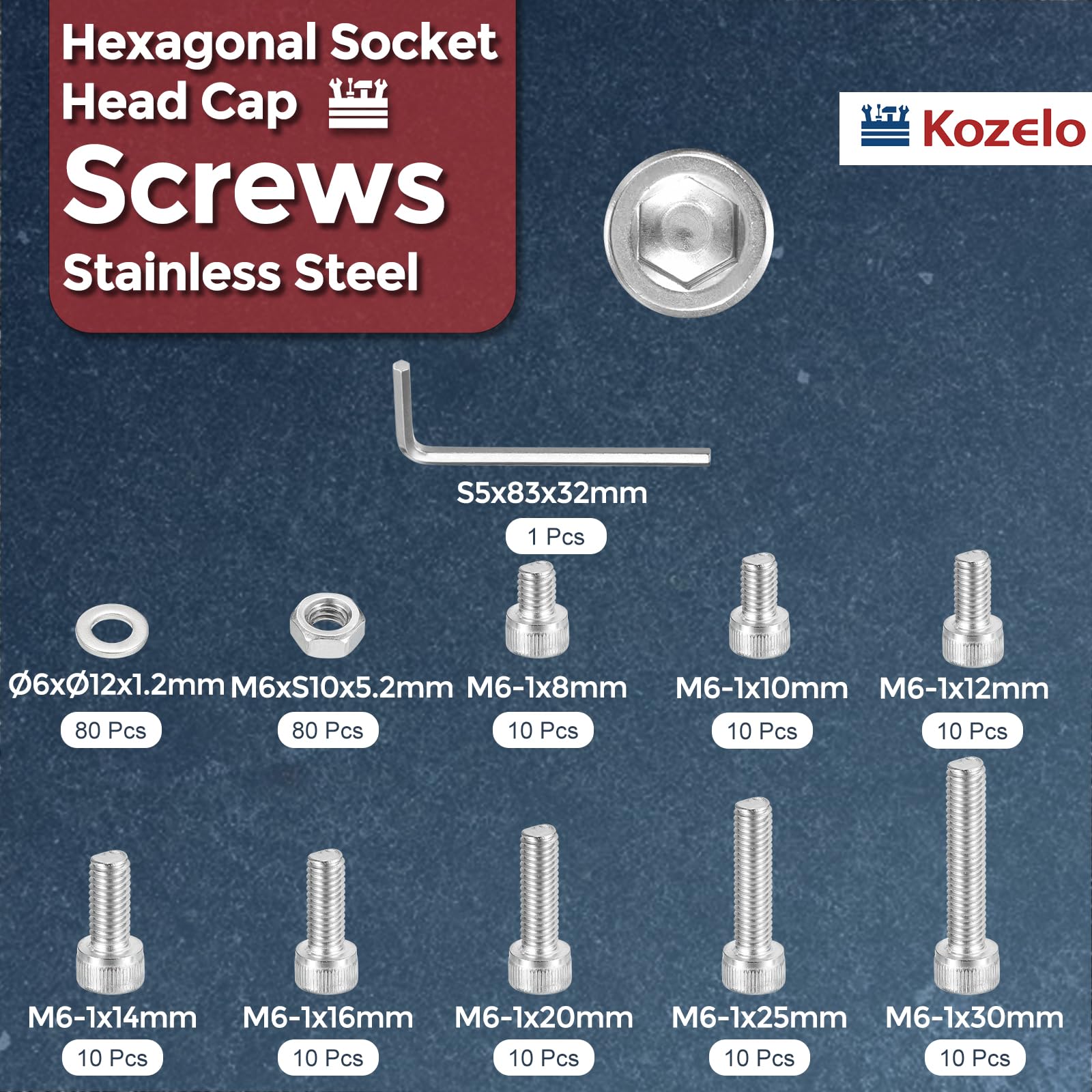 Kozelo 240pcs M6 Socket Head Cap Screws Bolts Nuts Assortment Kit - Image 2