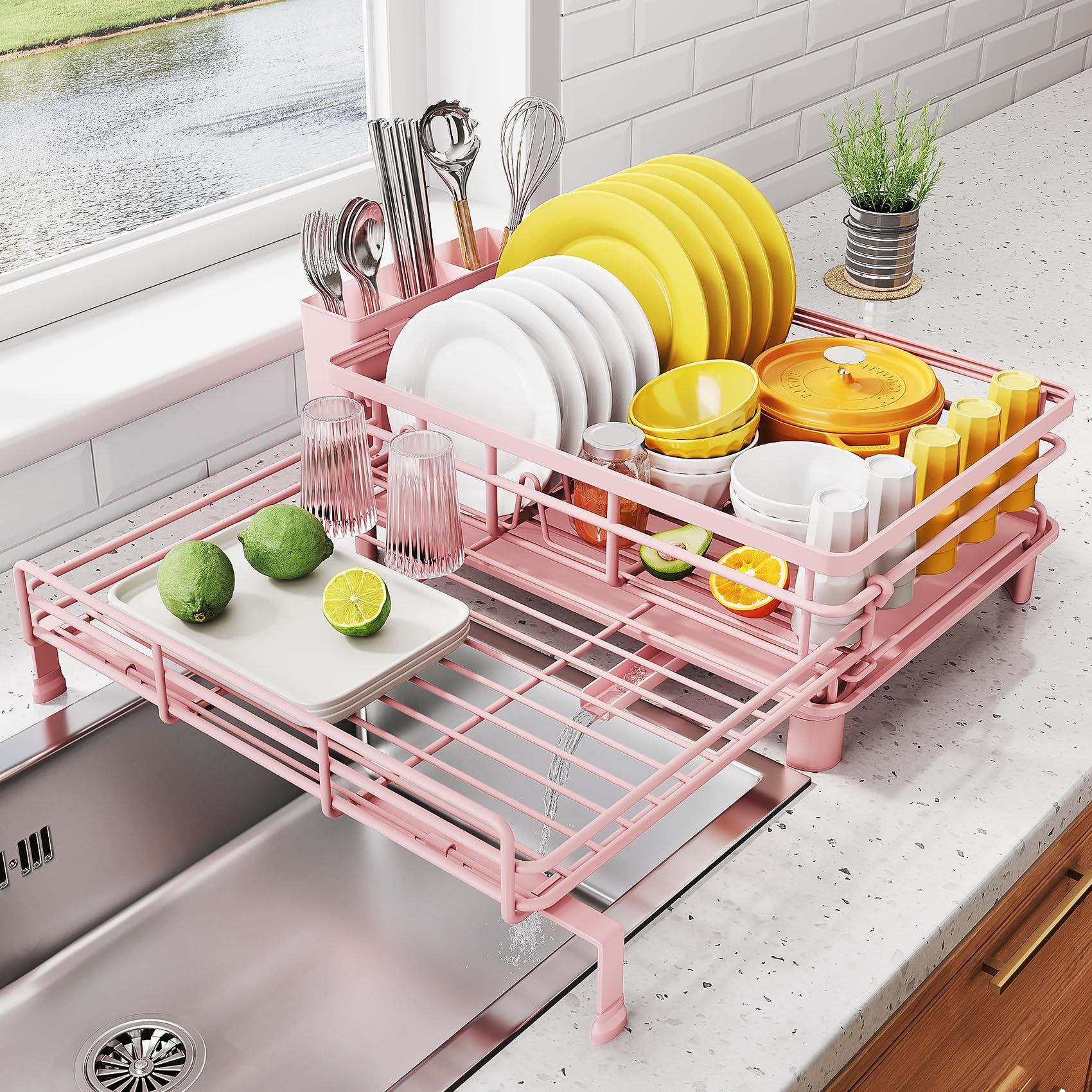 Photo 1 of SNTD Expandable Dish Drying Rack - Stainless Steel, Pink