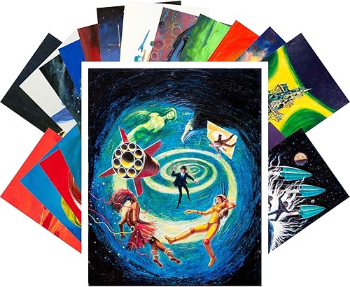 PIXILUV Postales vintage 24 piezas Vintage SciFi psicodélico surrealista cómic revistas portadas