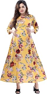 MAMMA'S MATERNITY Women's Maxi Length Rayon Printed Maternity | Feeding | Nursing Dress | Stylish & Comfortable | Washable... Price In India