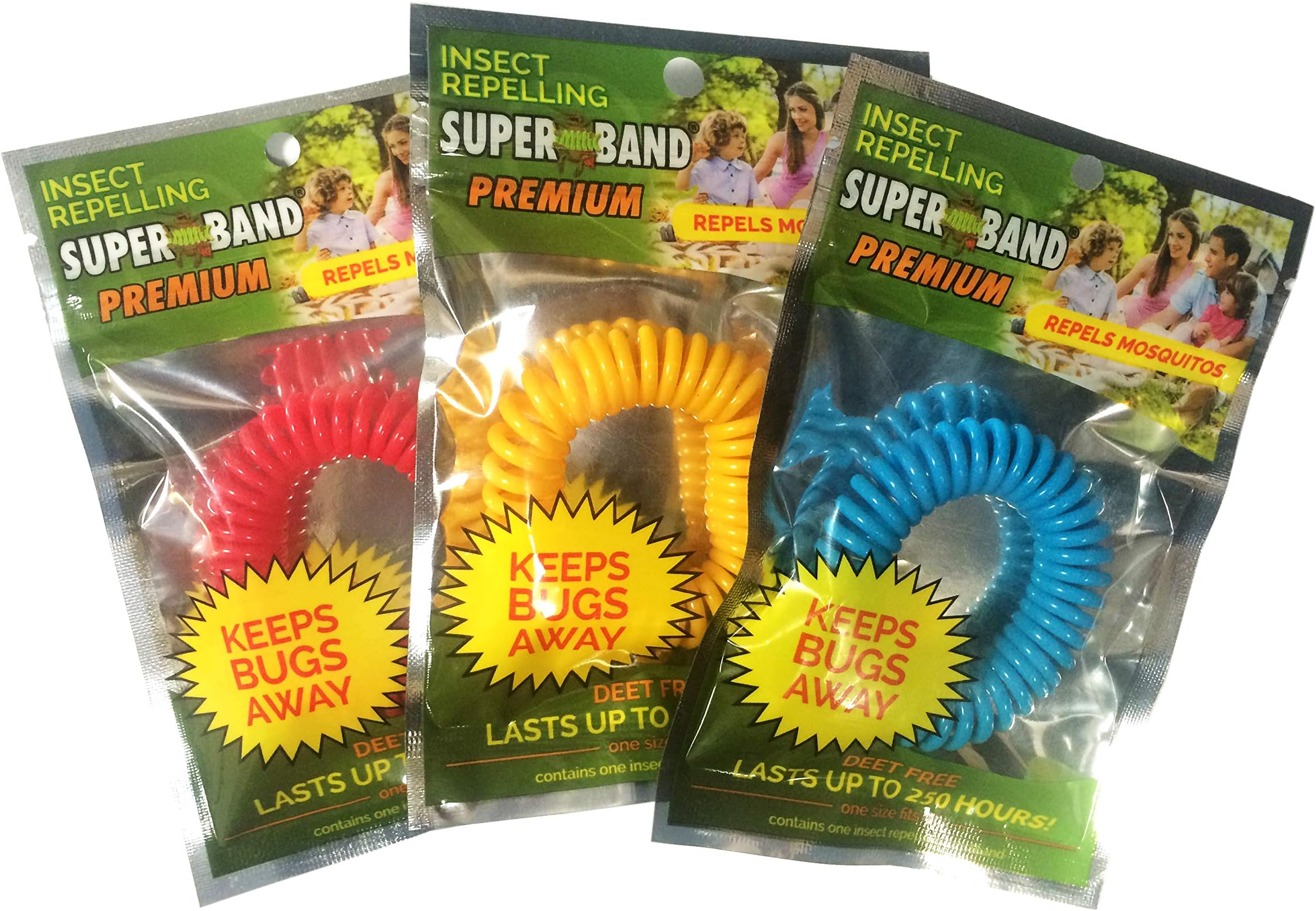 Superband PREMIUM Insect Repellent Bracelet: Assorted Colors - Red, Blue, & Yellow (100 Pack)