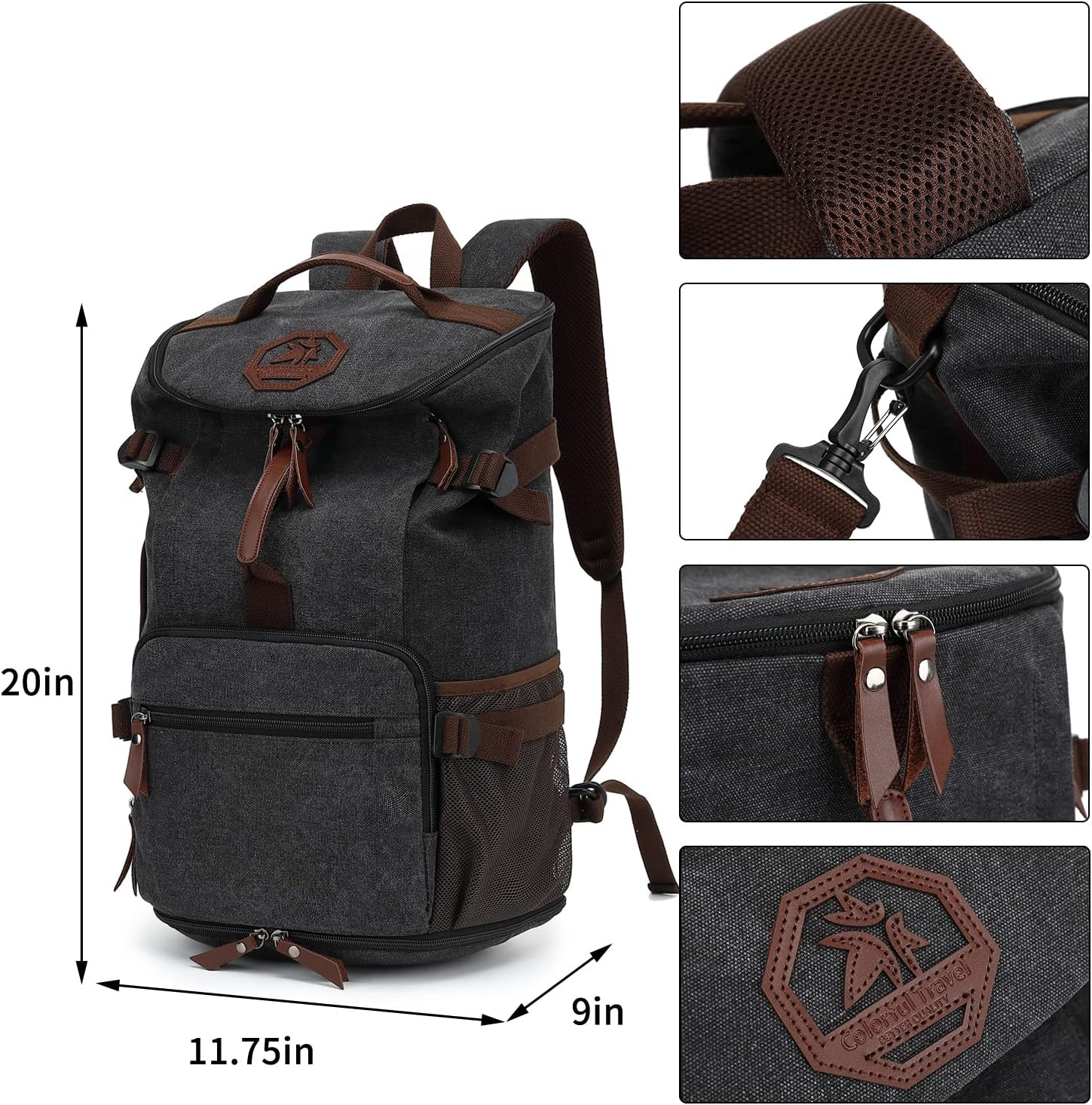 Kalesi Gym Duffle Bag Backpack 4-Way Vintage canvas with Shoes Compartment for travel Sport Hiking laptop (Vintage black) - Image 2