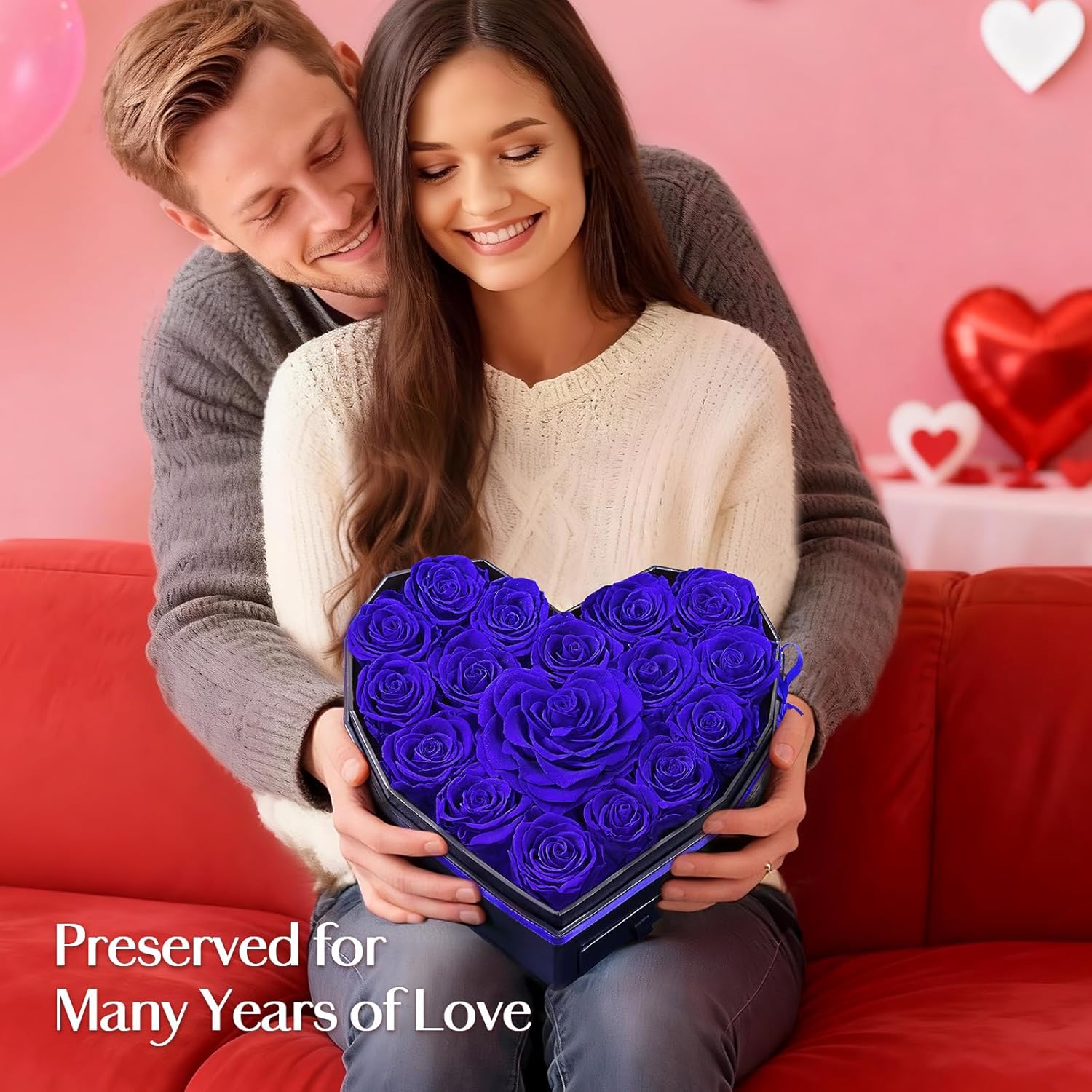 MARTINE MALL 17 Forever Flowers for Delivery, Gifts for Her Glitter Preserved Real Roses in a Box Valentines Day Birthday Gifts for Women Mom Girlfriend Wife Lasting Eternal Flower with Necklace, Blue - Image 5
