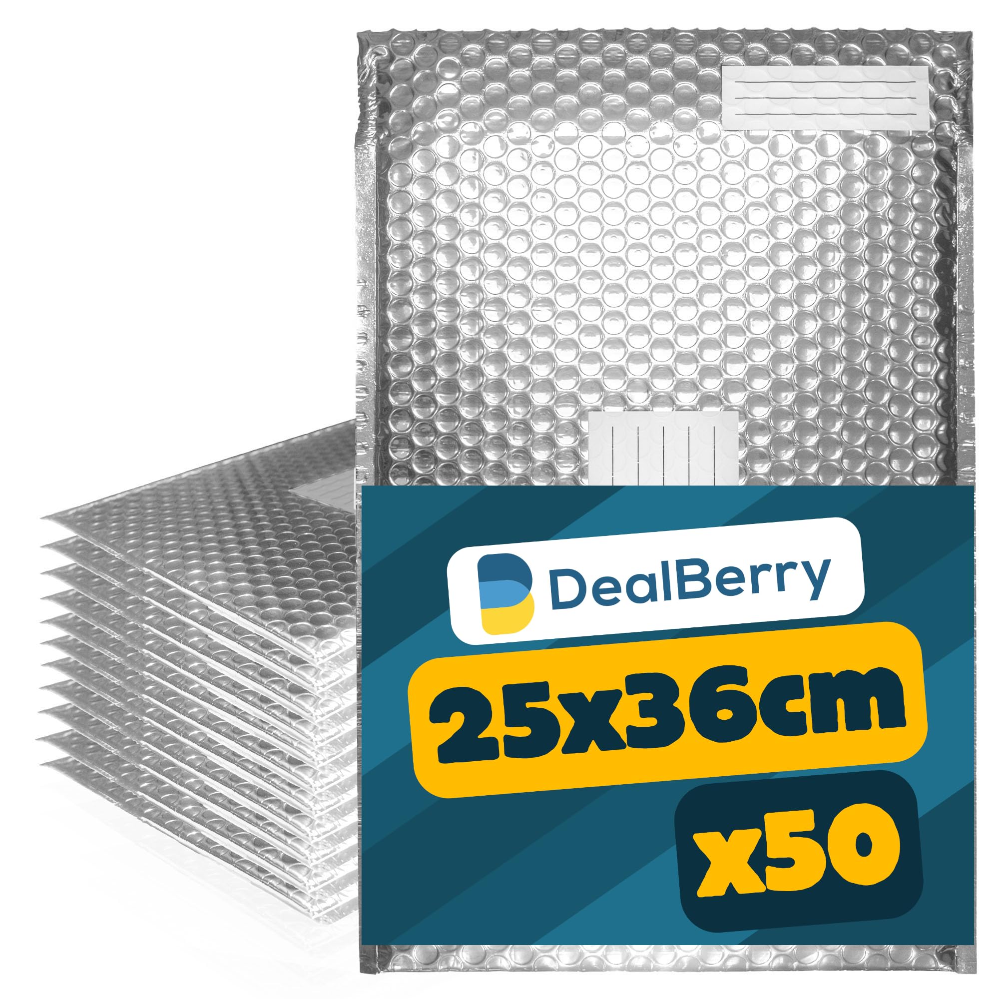 50 Pack Padded Bubble Envelopes - Bubble Wrap Envelope - Poly Bags for Shipping Packaging Mailing - Envelopes Peel and Seal - Address & Return Box (Silver, 25x36cm) — image 1