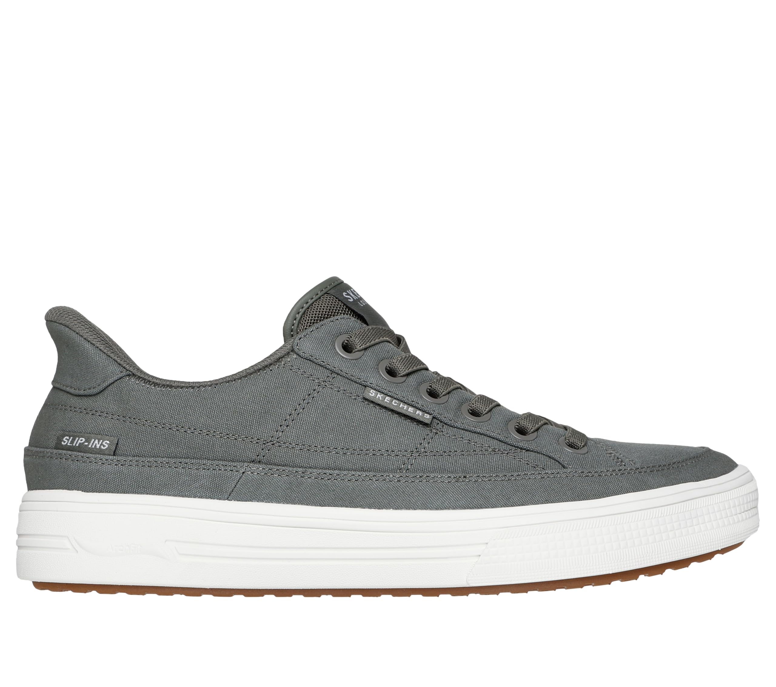 Skechers Hombre Arch Fit Arcade See Ya There Slip-In Entrenador | Zapatos casuales, sin cordones, lavables a máquina, sello de aceptación APMA, plantilla extraíble, sin cordones, veganos