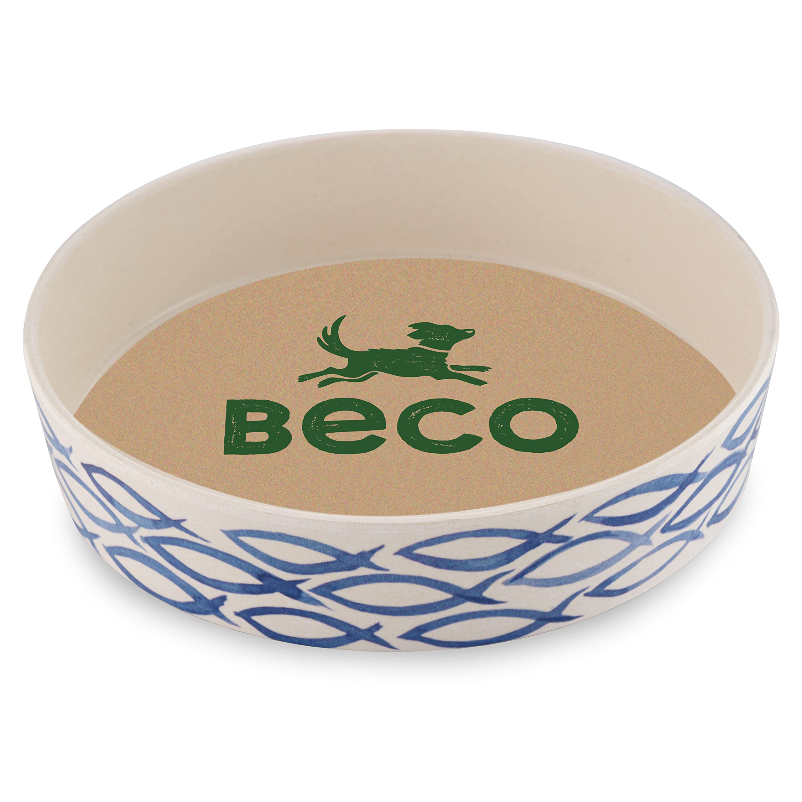 Beco Cat Bowl - Food and Water Bowl, Eco-Friendly, Hard-Wearing Bamboo, Ocean Waves Print, 13.5cm Diameter,Blue and White