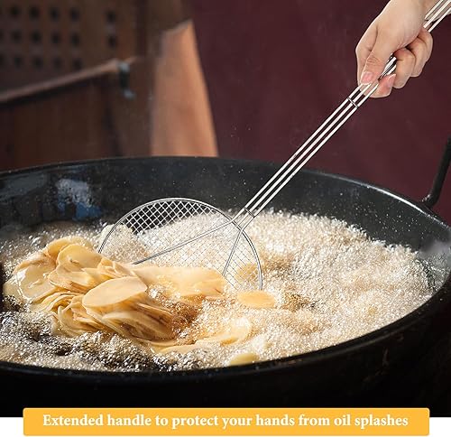 Miniatura 6 de Baderke 2 piezas de 36 pulgadas redondo chapado en alambre de acero inoxidable colador de alimentos cuchara de malla para revolver freidora Skimmer