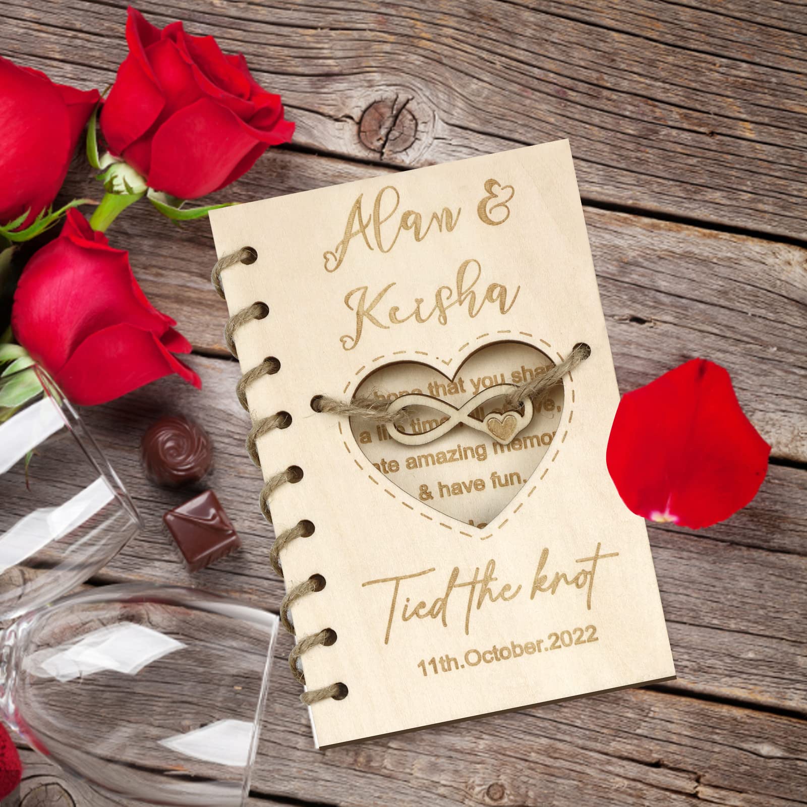 Personalised Wooden Wedding Card,Gift,Keepsake,Handmade,Luxury married,New Couple Present, Anniversary,Newlywed,ied the Knot Design card,A6 Size (∞ symbol)