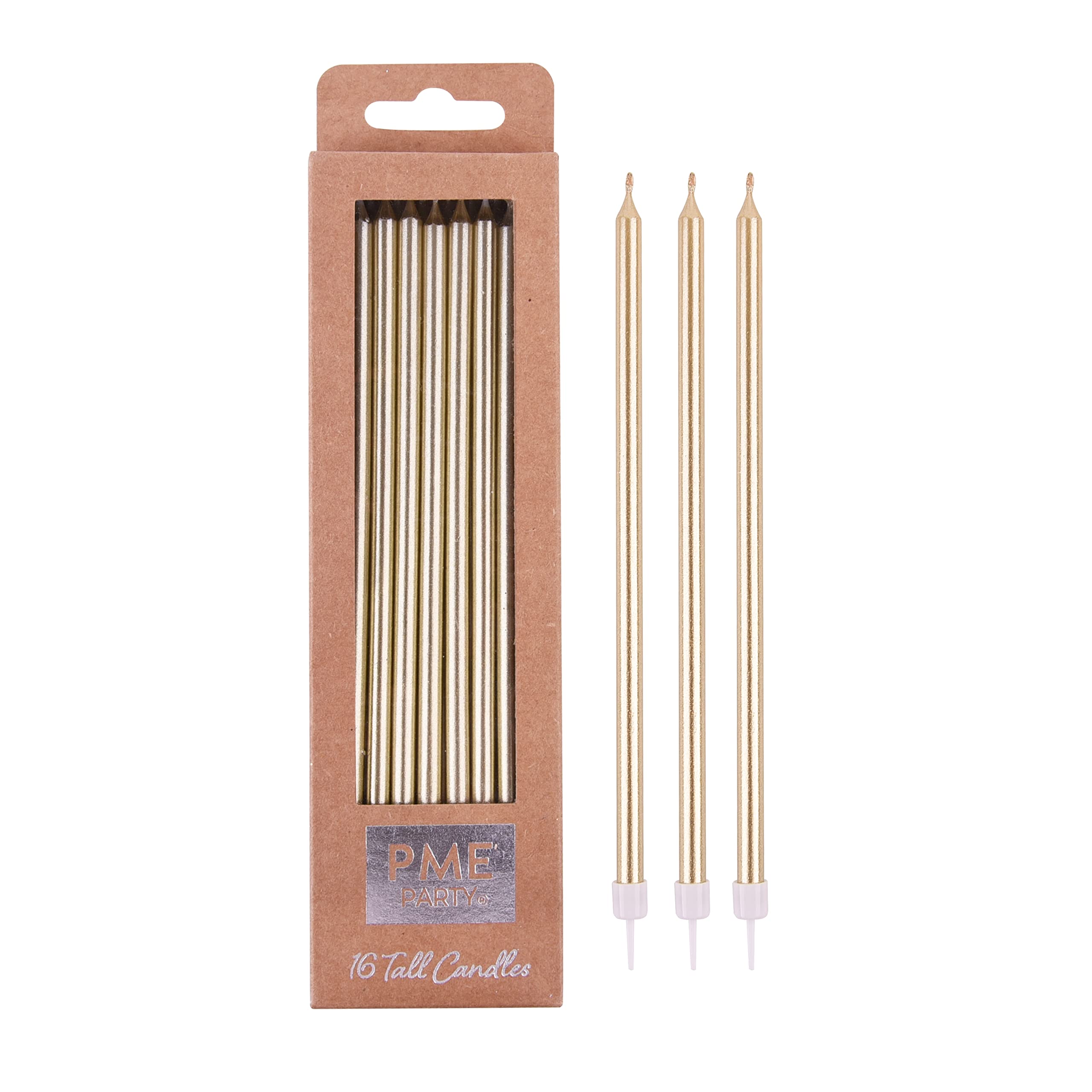 PME Gold Candles with White Holders, 18 cm, Pack of 16