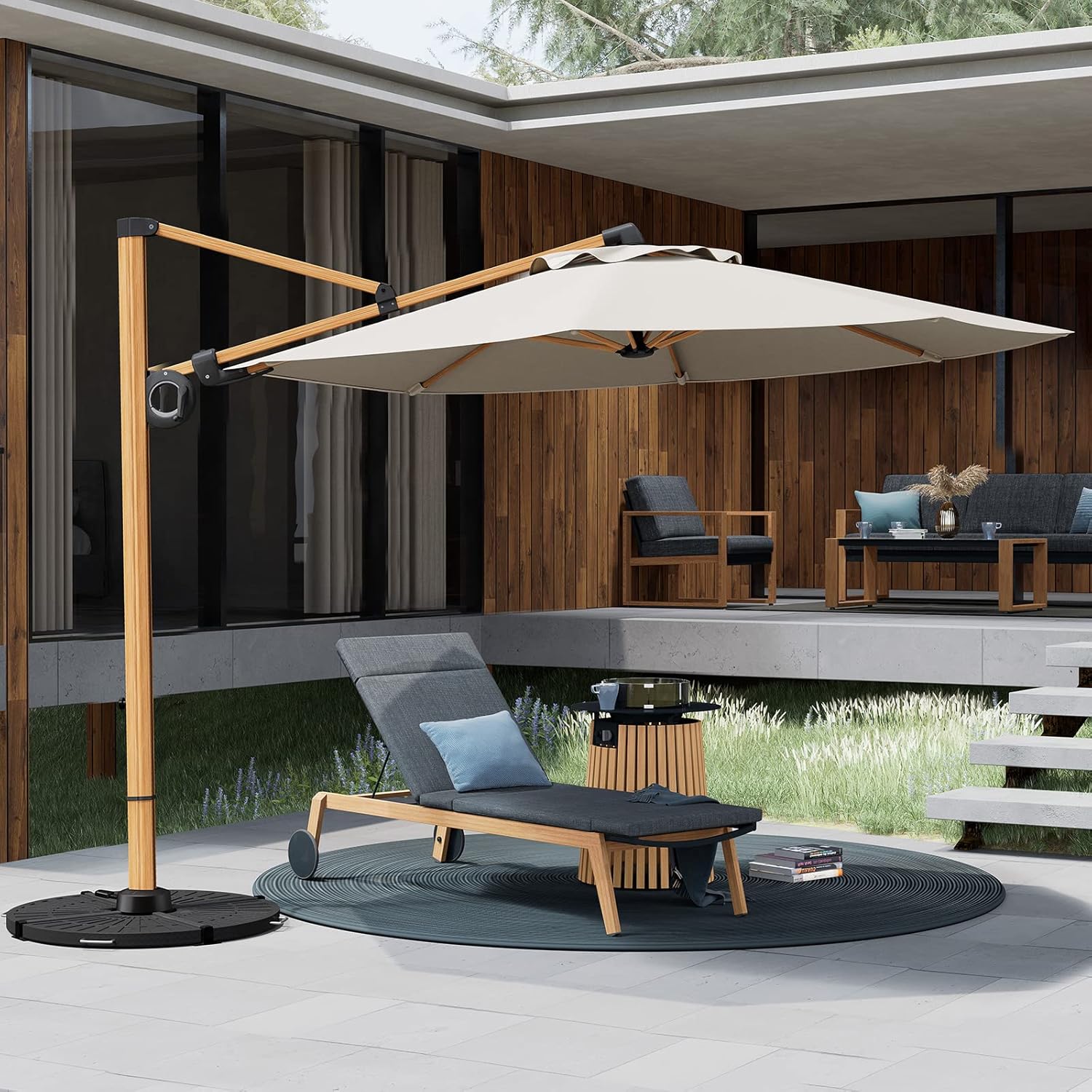 Grand patio 10FT Patio Umbrella, Aluminum Cantilever Umbrella with Round Canopy, Outdoor Offset Umbrella for Patio, Garden, Deck, Champagne