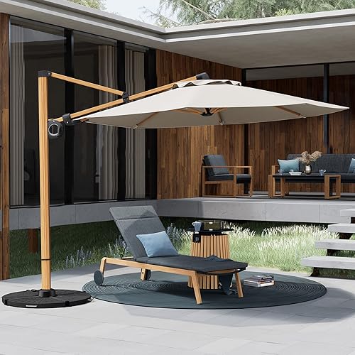 Miniatura 3 de Grand patio Sombrilla de patio de 10 pies, sombrilla voladiza de aluminio con toldo redondo, sombrilla compensada al aire libre para patio, jardín