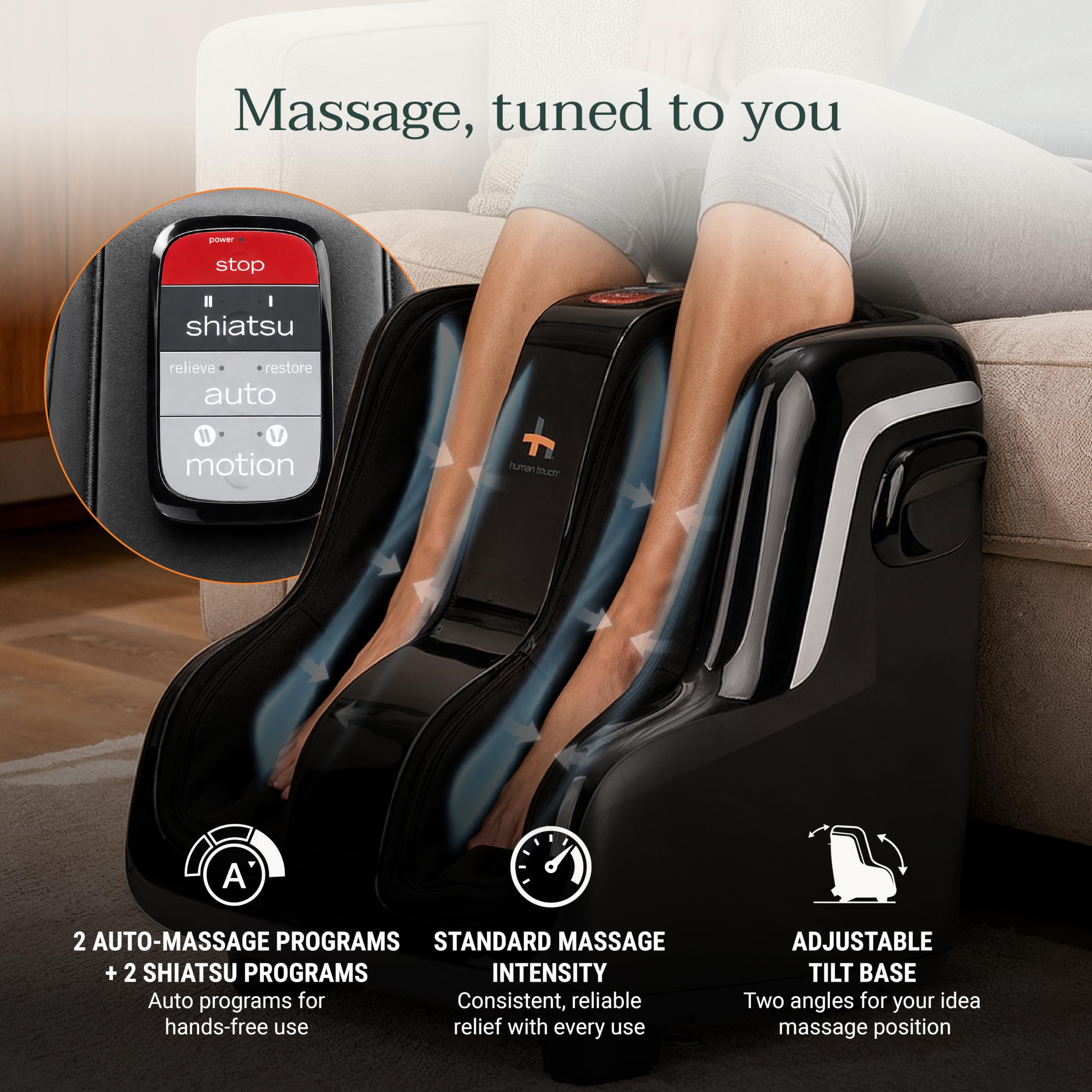 Human Touch Reflex5s masażer stóp i łydek łagodzący stres i zapalenie powięzi podeszwy, relaks, ugniatanie i kompresja, dla wsparcia krążenia, 1 rok, regulowany krój dla kobiet i mężczyzn,