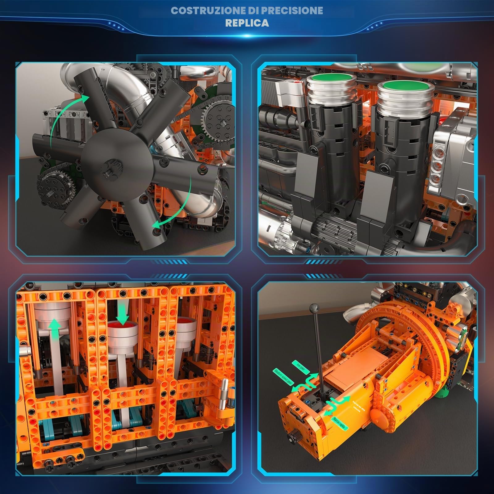 Mould King 10200 Technology Track Engine Block Toy Set, 3070 pezzi blocco morsetto motore con trasmissione motore batteria, modello di costruzione per bambini e adulti creativi
