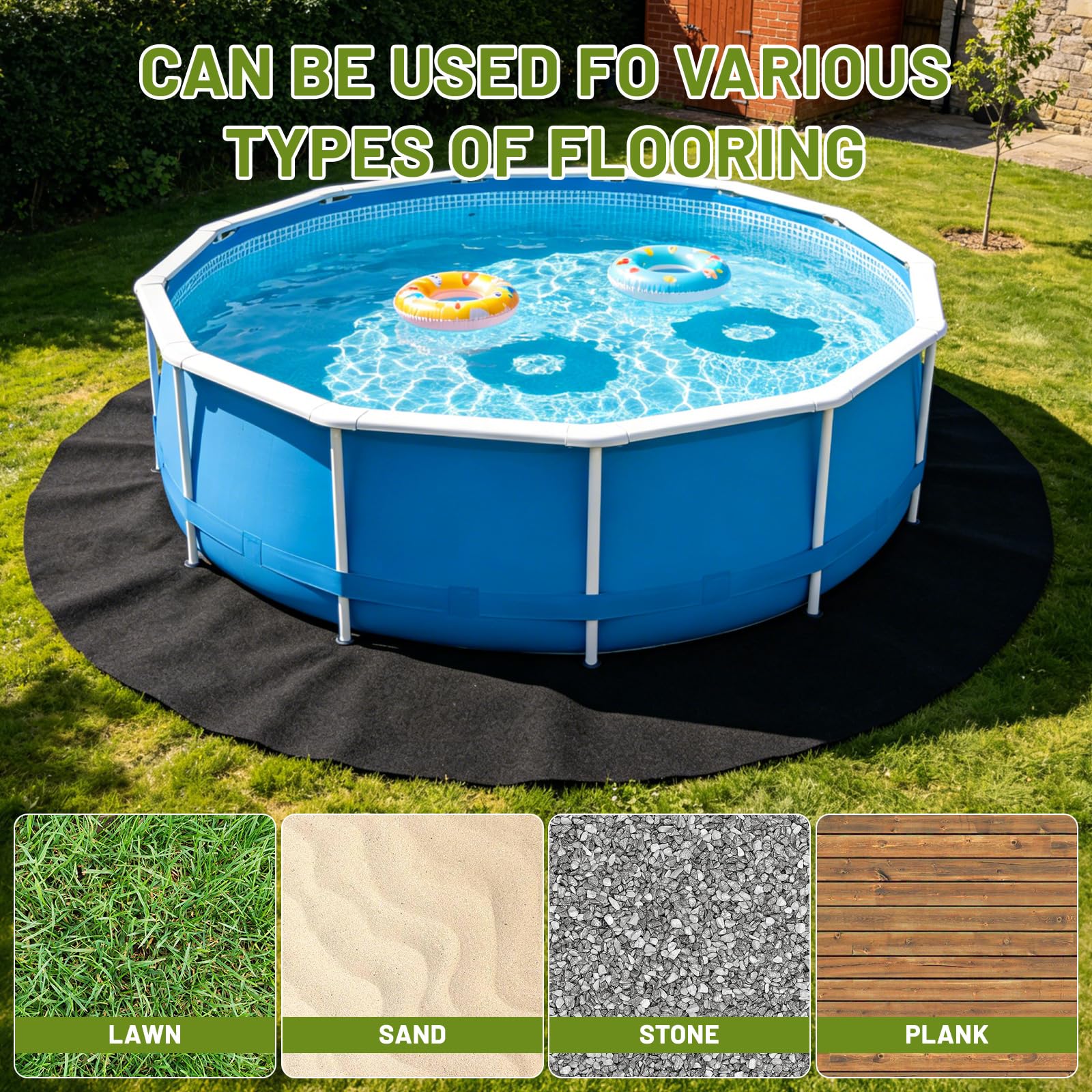 Mineup Lona De Suelo Para Piscina, 4m Tapiz Suelo Piscina, Base Para Piscina Redonda, Antideslizante, Resistente a La Rotura, Aislante Del Calor, Almohadilla Para Revestimiento De Piscina