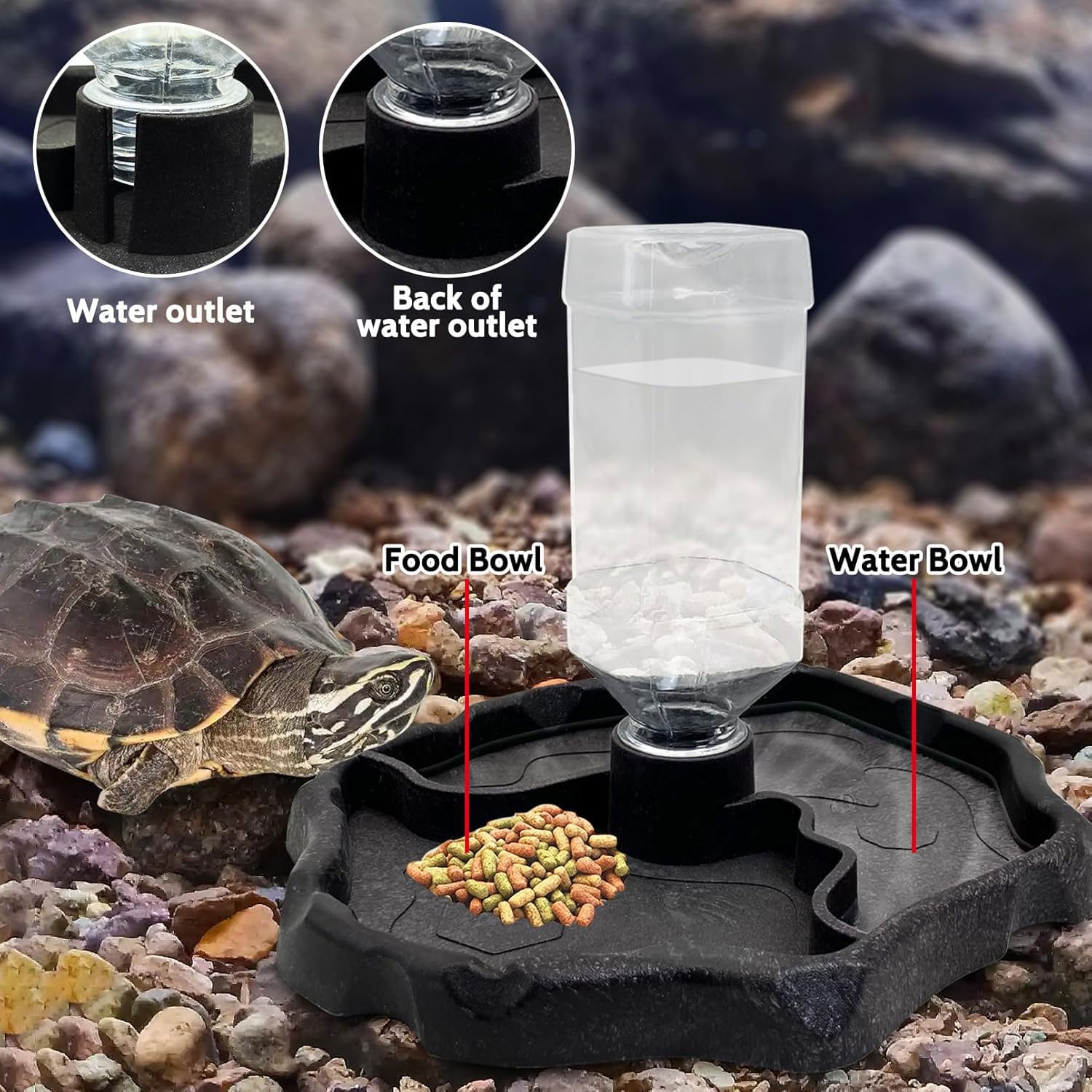 JOYOLA Bol à Eau pour Reptile, Distributeur d'eau pour Reptile Bol d'eau de Nourriture pour Reptiles Bol Reptiles 2 en 1 de Nnourriture Mangeoire Gamelle Tortue pour Tortues, Hamsters