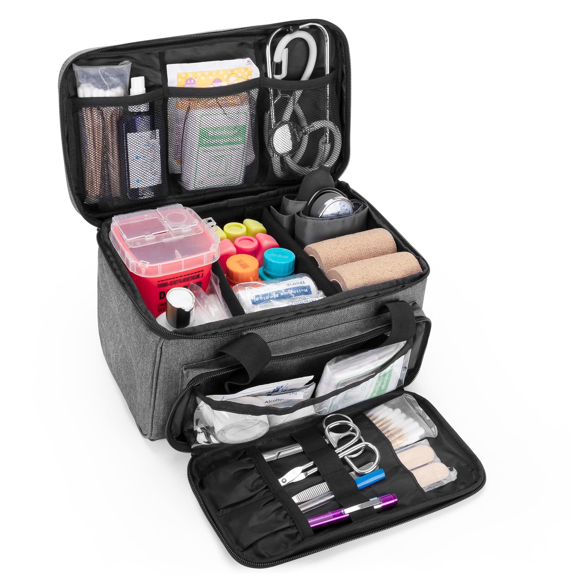 CURMIO Petit Boite de Premiers Secours, Sac d’Urgence pour Maison ou Voyage, Organisateur des Médicaments, Gris (Sac Vide, Brevet en Instance)
