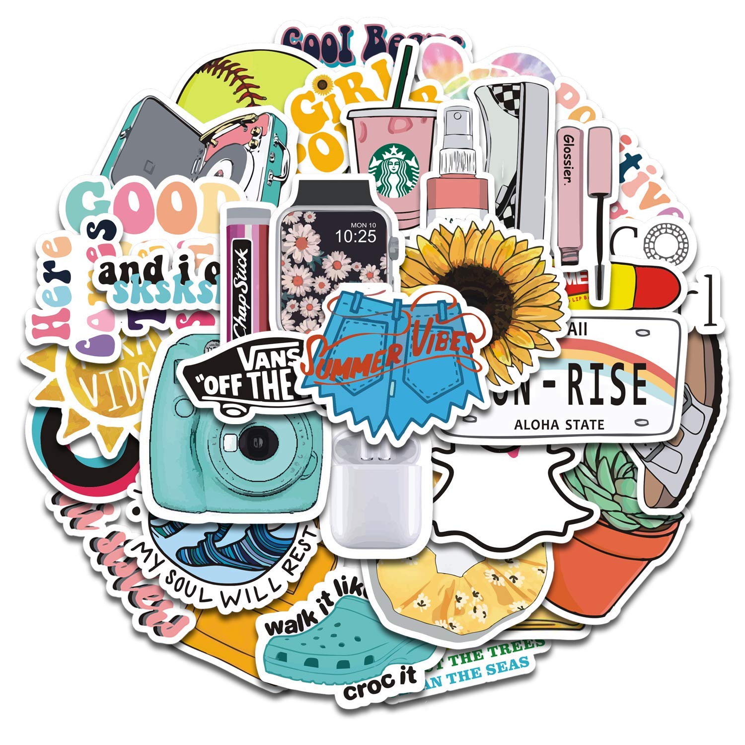 Cute VSCO Girl Aesthetic Stickers for Hydro Flask, Laptops 35 Pack Uniquely Designed Vinyl Water