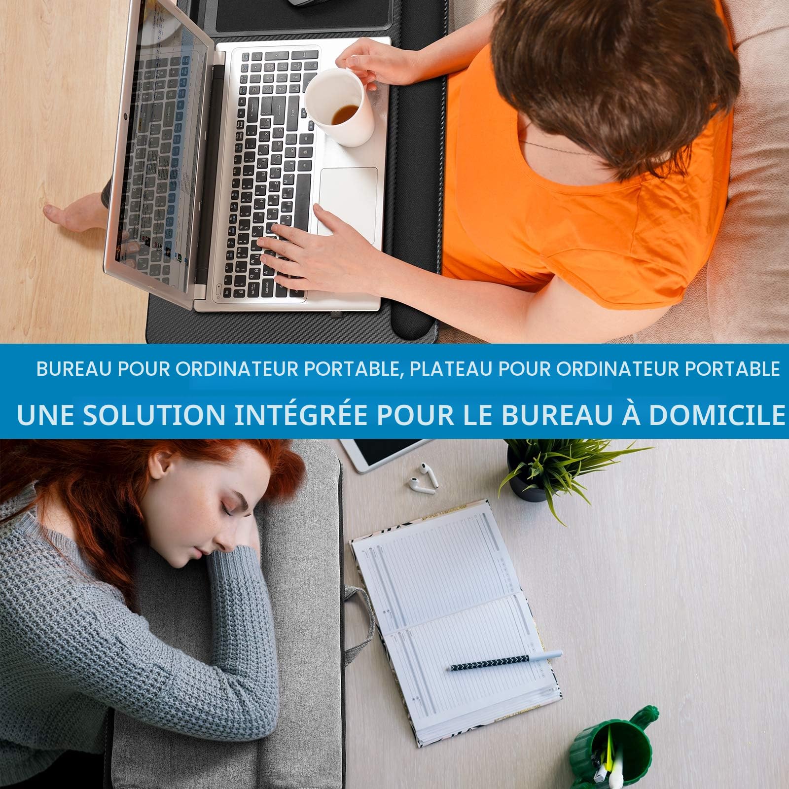 Plateau d'ordinateur Portable pour Lit avec Coussin, Tapis de Souris et Repose-Poignet intégré pour Ordinateur Portable jusqu'à 17"