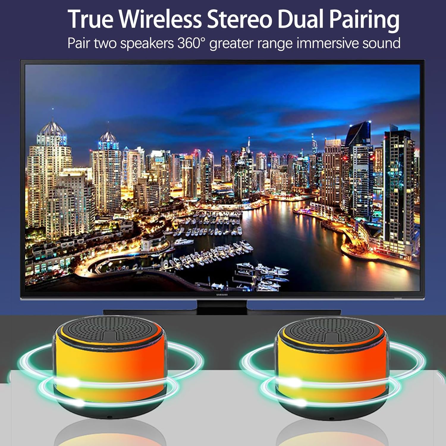 Portable Bluetooth Speaker, Wireless Speaker with RGB LED Light, Loud Stereo Sound, FM Radio/TF Card Play Support, TWS Pairing, for Outdoor, Party, Travel - Image 3