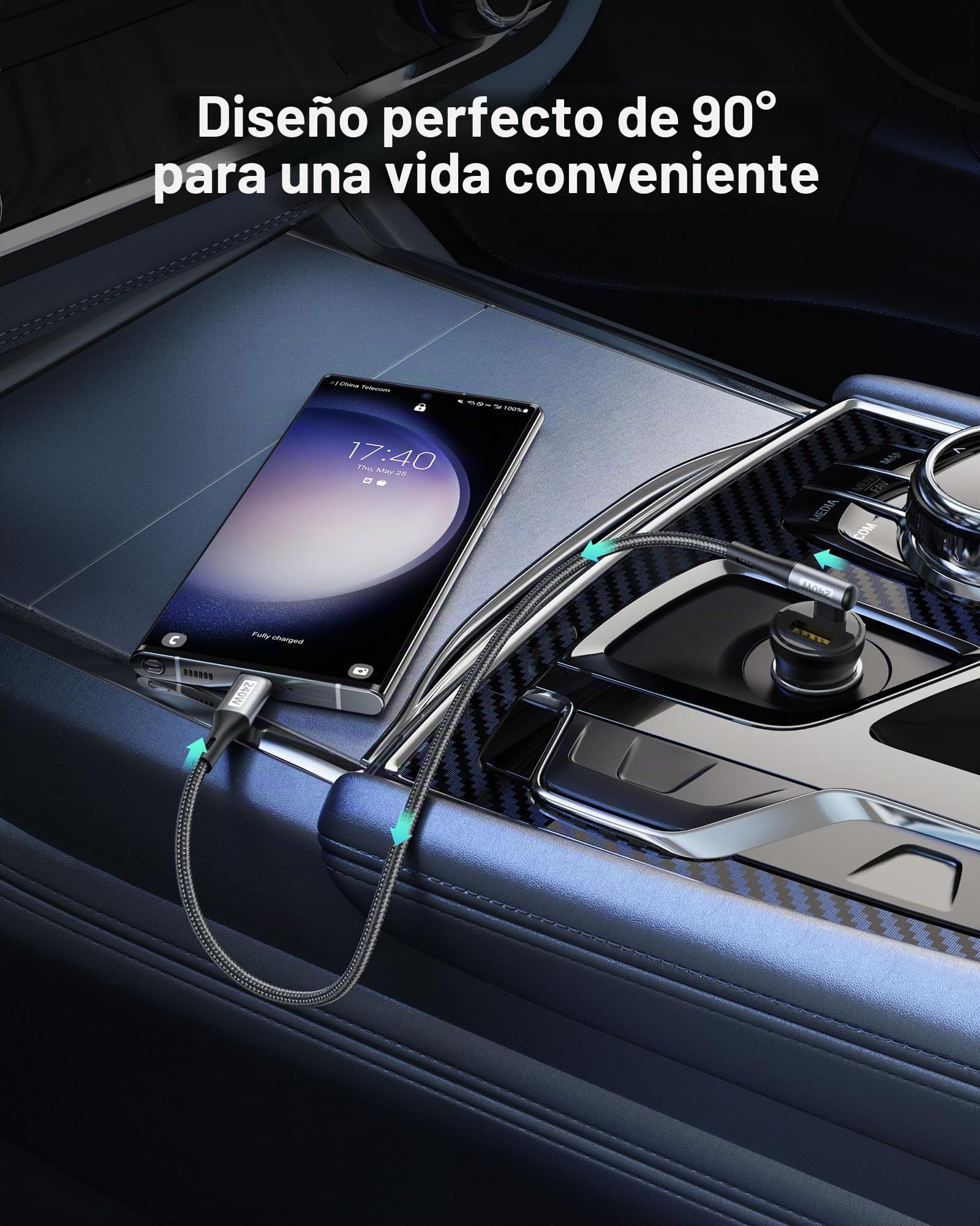 Silkland Cable USB C a USB C Corto 30CM [240W 48V/5A], PD3.1&QC4.0+ Cable USBC Carga Rapida 90 Grados para Android Auto, iPhone 17 16 15, Samsung S25 Ultra S24, MacBook Pro/Air, iPad Pro/Mini, Pixel