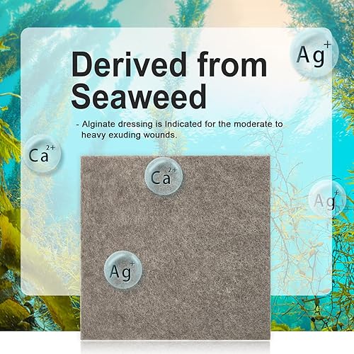Miniatura 4 de Carbou Apósito para heridas de alginato de calcio plateado con parches de 3 x 3 pulgadas, 10 almohadillas estériles individuales, gasa suave y