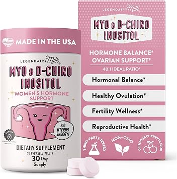Legendairy Milk Myo Inositol and D Chiro Inositol Supplement for Women, 40:1 Ratio, Sugar Free, Vegan, Chewable Tablets, Cherry Flavor, 30 Day Supply