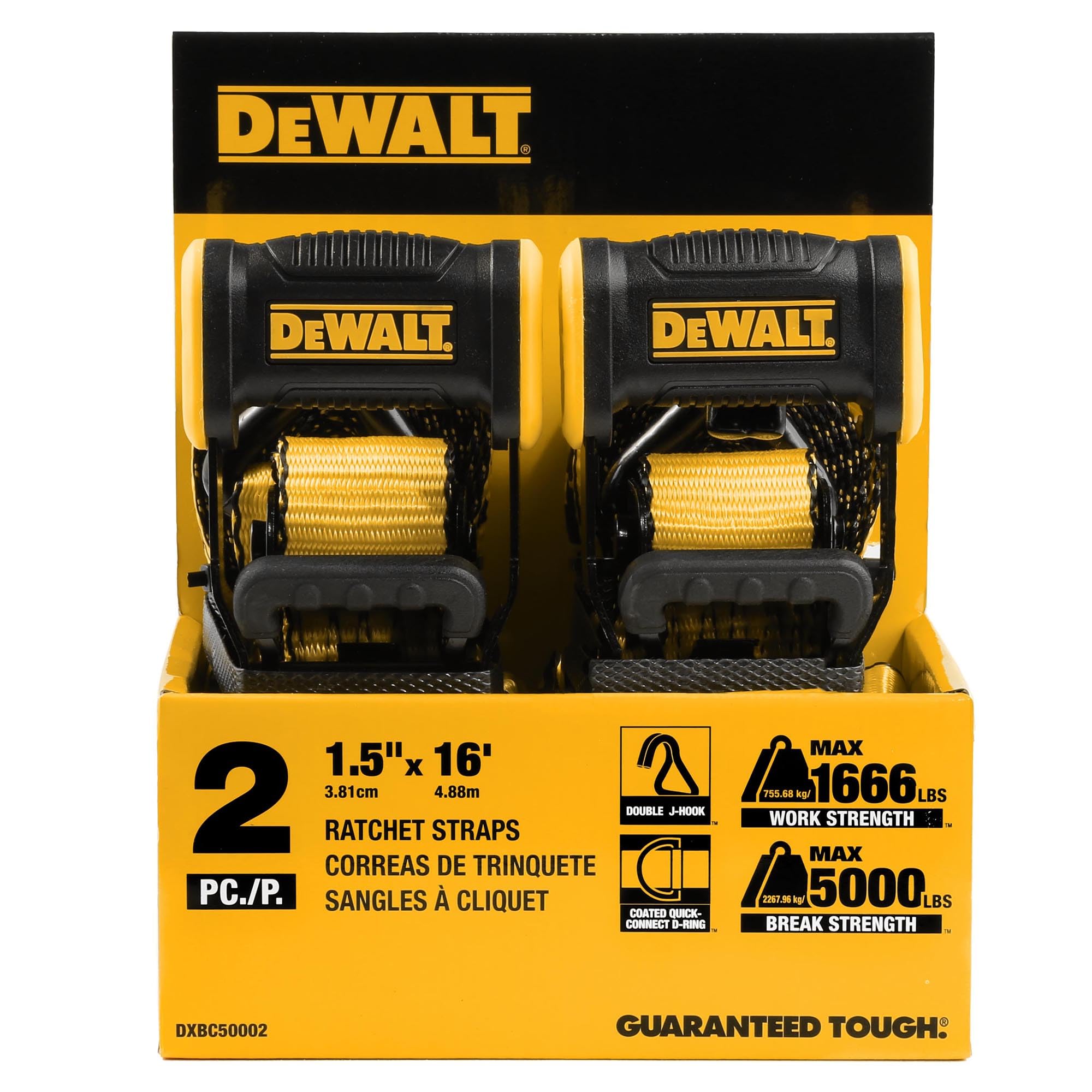 DEWALT DXBC50002 - Cinghie di fissaggio a cricchetto, 3,8 cm x 40,6 m, per carichi pesanti (resistenza alla rottura 2.268 kg), confezione da 2