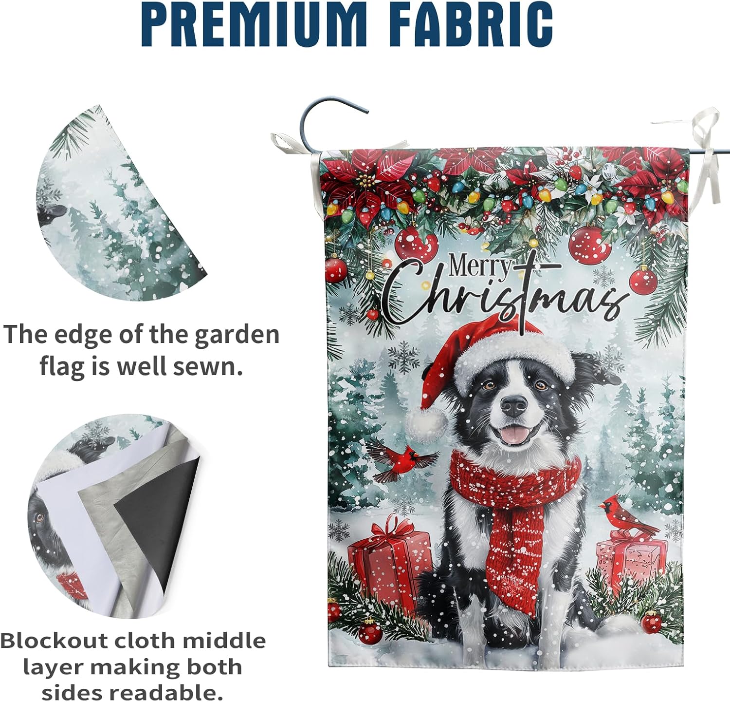 Winter Border Collie Garden Flag 12x18 Inch, Merry Christmas Cute Dog Santa Hat Decorative Yard Flag Double Sided Vertical Banner for Farmhouse Home Outside Lawn Porch Decor - Image 2