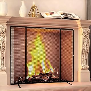 Fireplace Screen 36.6" Wide X 28" High Forged Iron Metal Decoration Fireproof Mars Protective Cover Fireplace Safety Fireproof Net Protective Cover