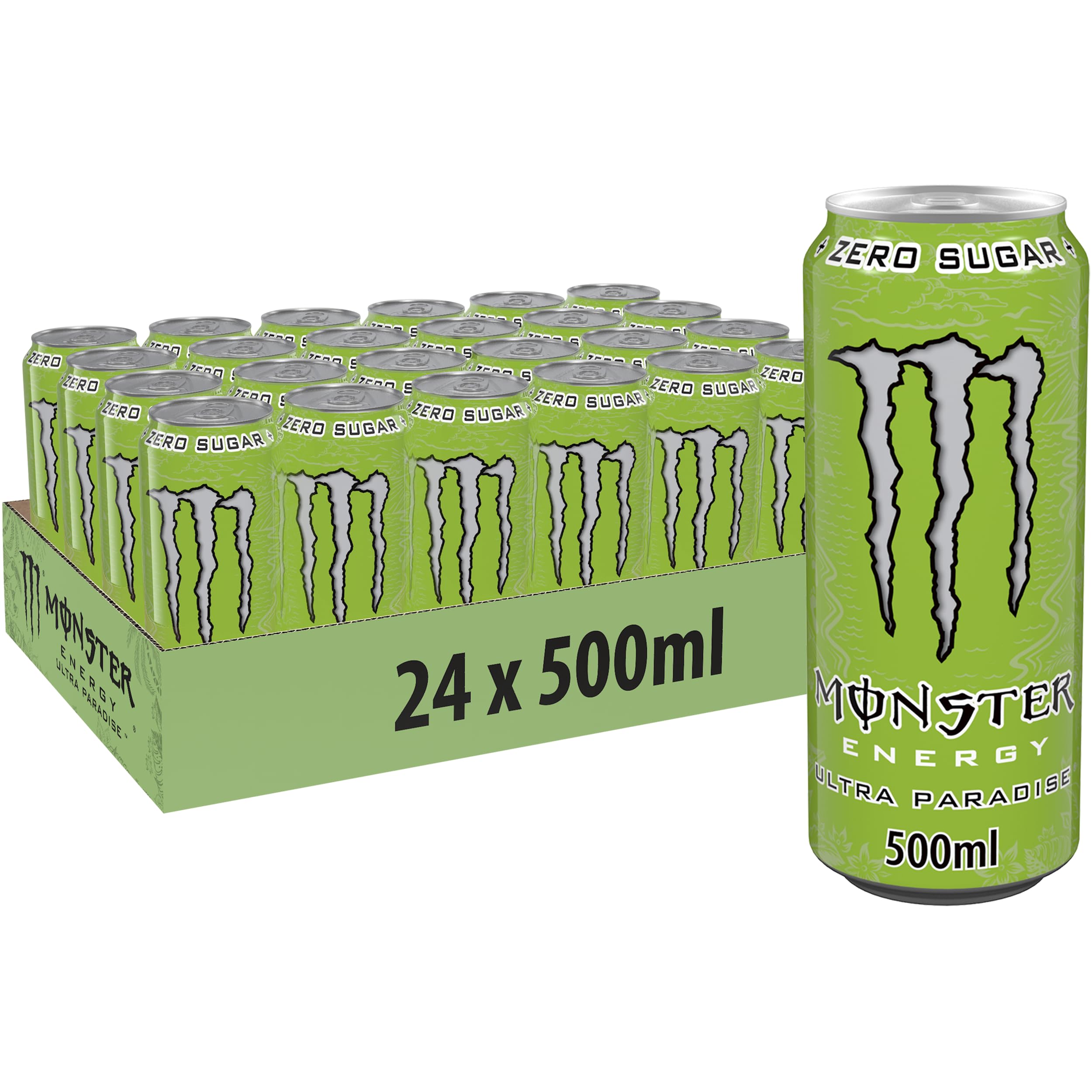 Monster Energy Ultra Paradise – 24 Lattine da 500 ml, Energy Drink Zero Zuccheri e Poche Calorie, Bevanda Energetica dal Gusto Leggero e Rinfrescante di Kiwi e Lime
