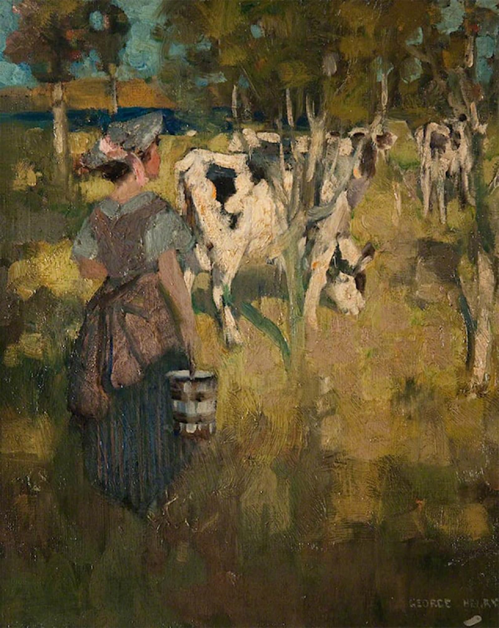 SERENDIPITP Vintage Picture Print on Canvas Wall Art Poster the Milkmaid by George Henry Artwork Print Poster for Wall Decor 60x90cm