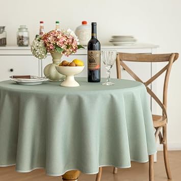 JIALE Sage Green Round Table Cloth 60 Inch, Linen Textured
