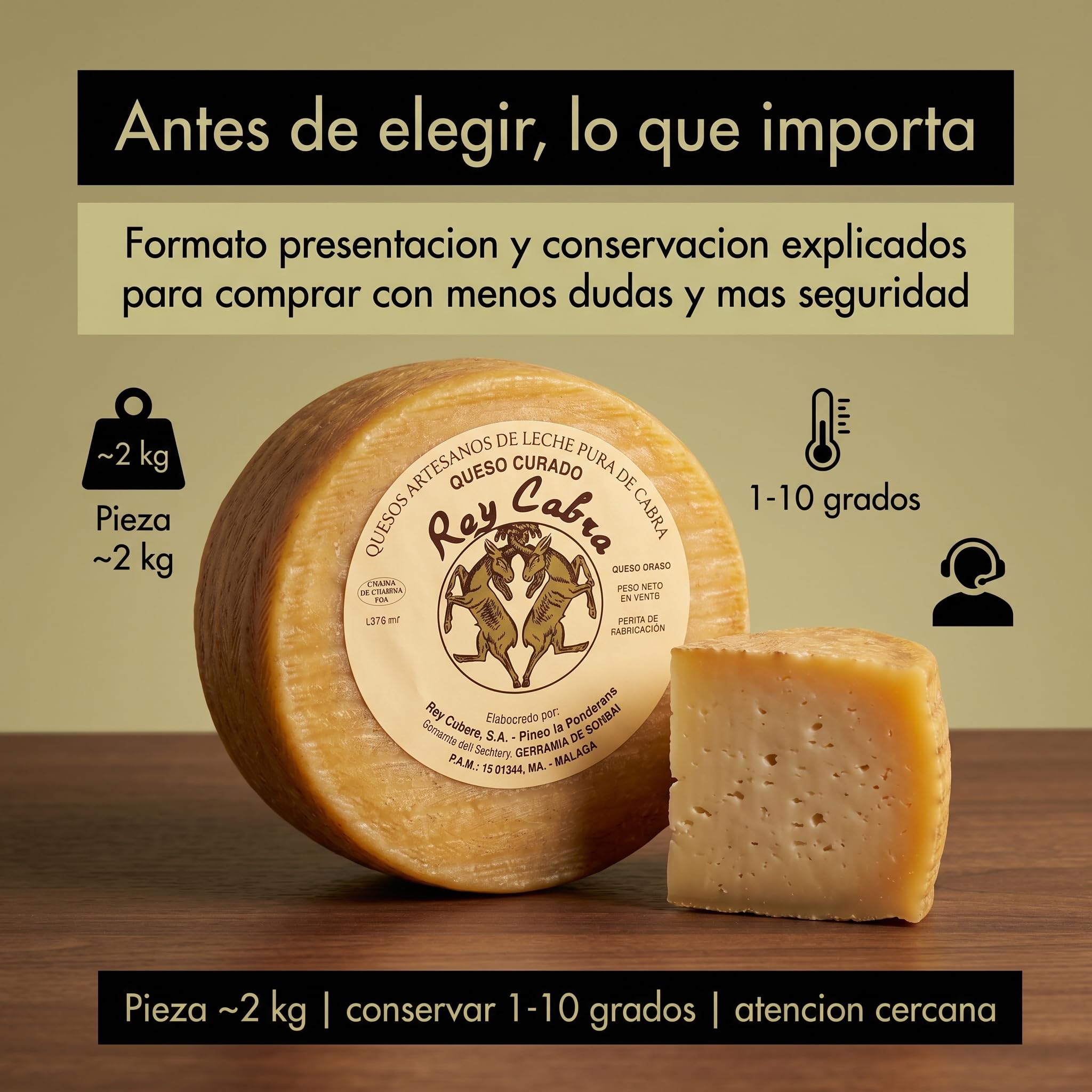 Queso Curado de Cabra Pieza Entera 2 kg Maduracion 150 Dias Sabor Intenso | Leche pura artesano Serrania Ronda Malaga punto picante mantecoso tabla aperitivo maridaje vino tinto regalo gourmet