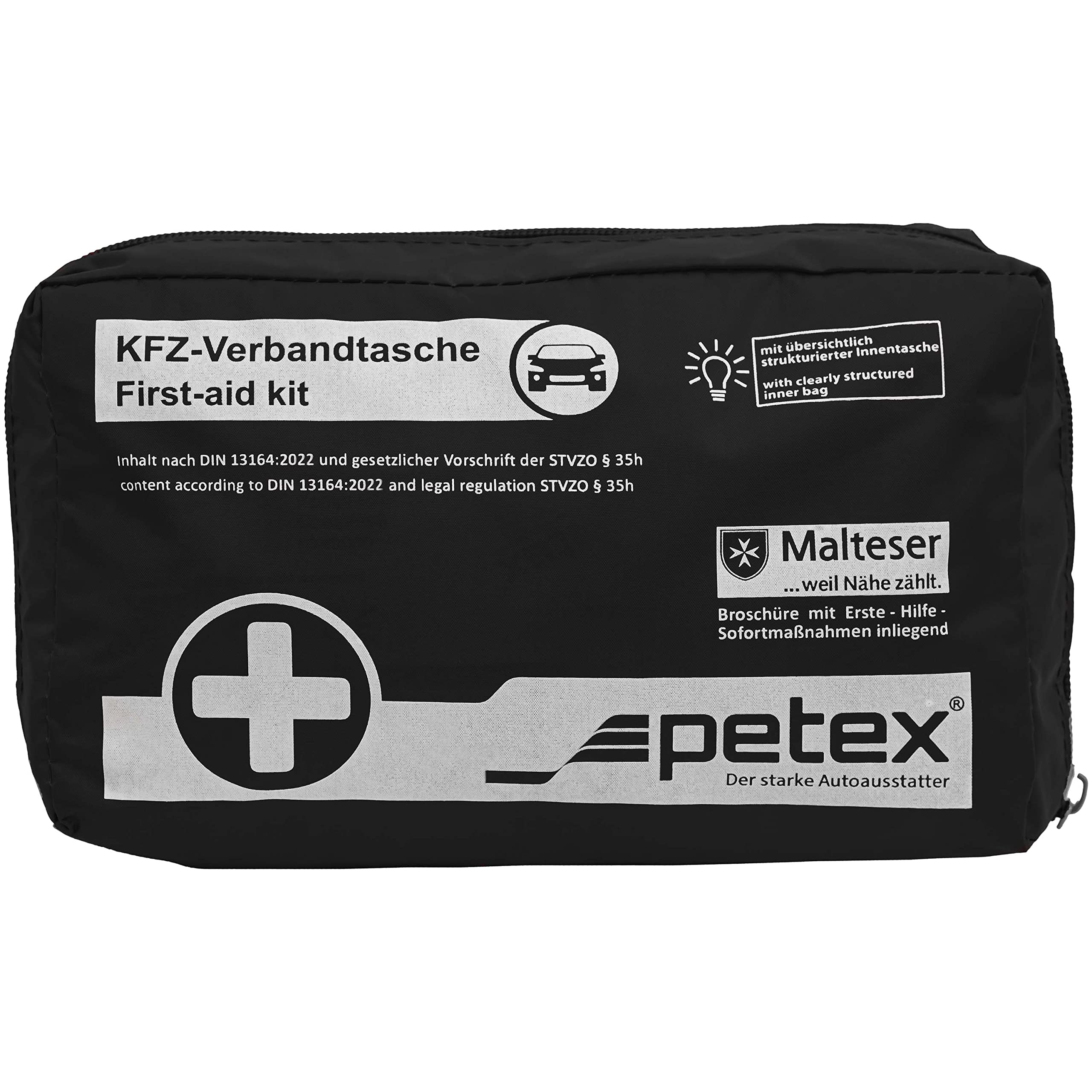 Petex Verbandtasche KFZ-Verbandtasche, schwarz, aktuelle Norm 2023 Inhalt nach DIN 13164:2022 Single Schwarz - 1