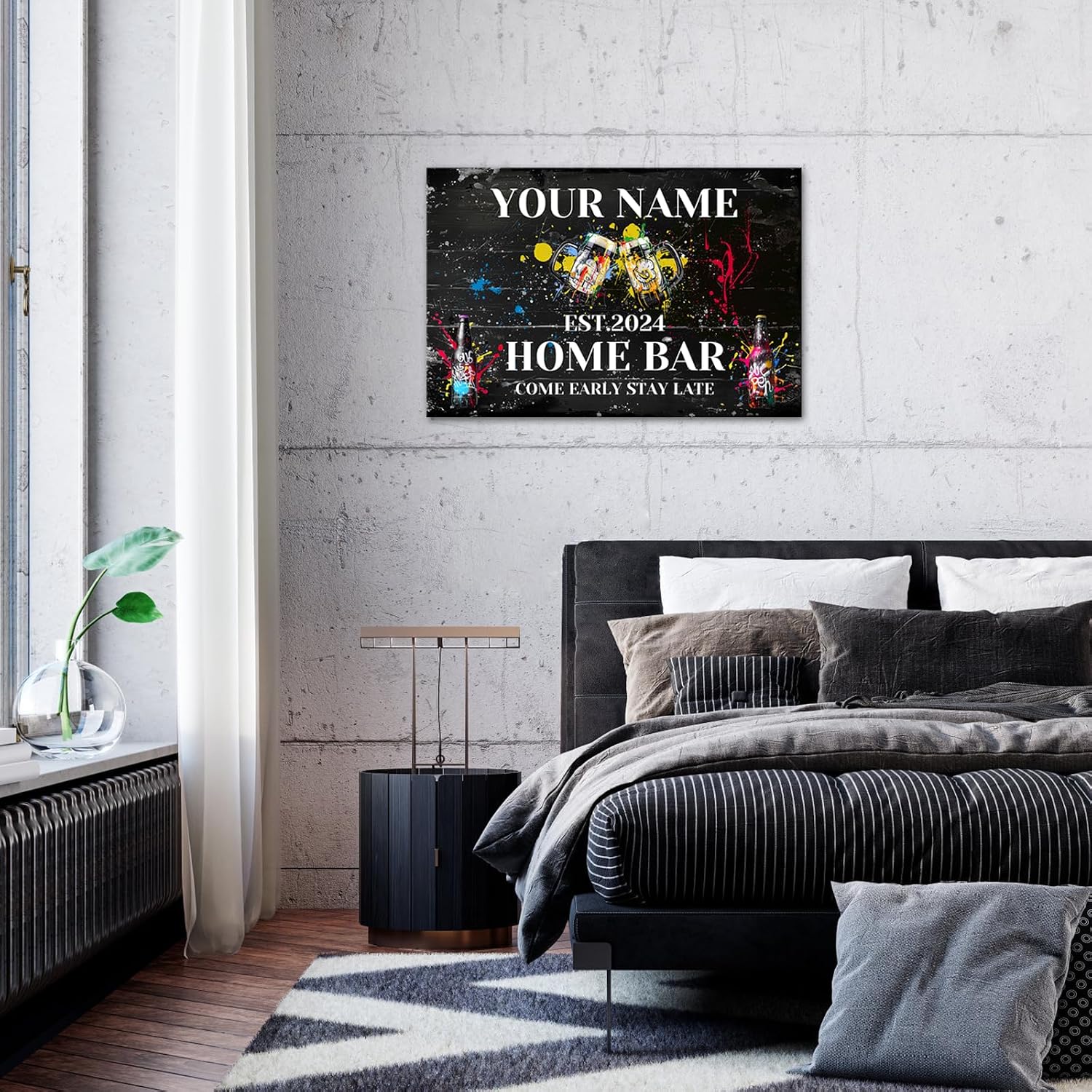 iLOOKLiKE Personalized Bar Signs with Banksy Graffiti Wall Art Decor Custom Family Last Name and Date Canvas Prints Vintage Pop Street Art Welcome Basement Bar Sign for Home Bar Man Cave Kitchen