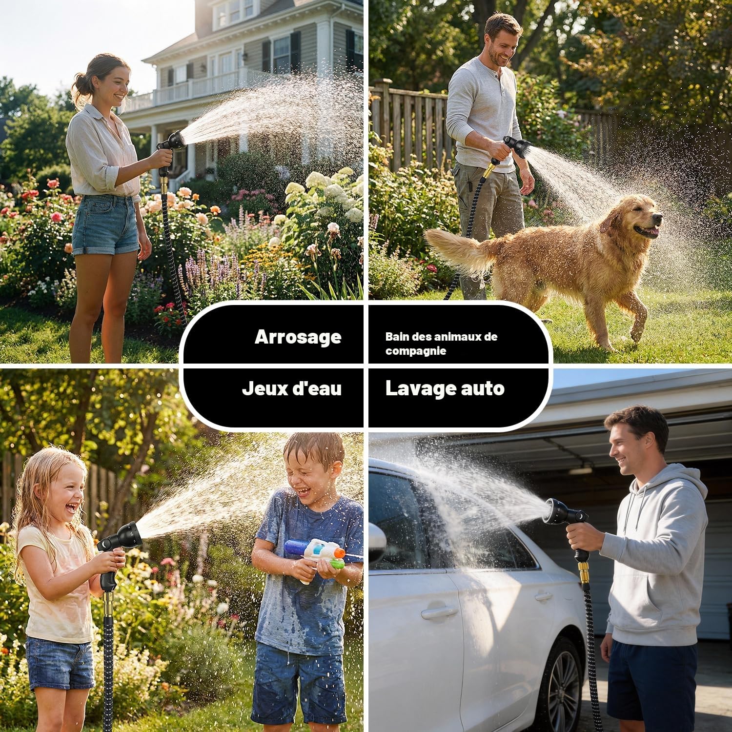 Tuyau Arrosage Extensible 30 m, Disdarkday Tuyau D’arrosage Extensible avec 1/2" et 3/4" Adaptateurs, 10 Modes d'Arrosage, Latex Triple Épaisseur Durable avec Raccords et Sac, Noir