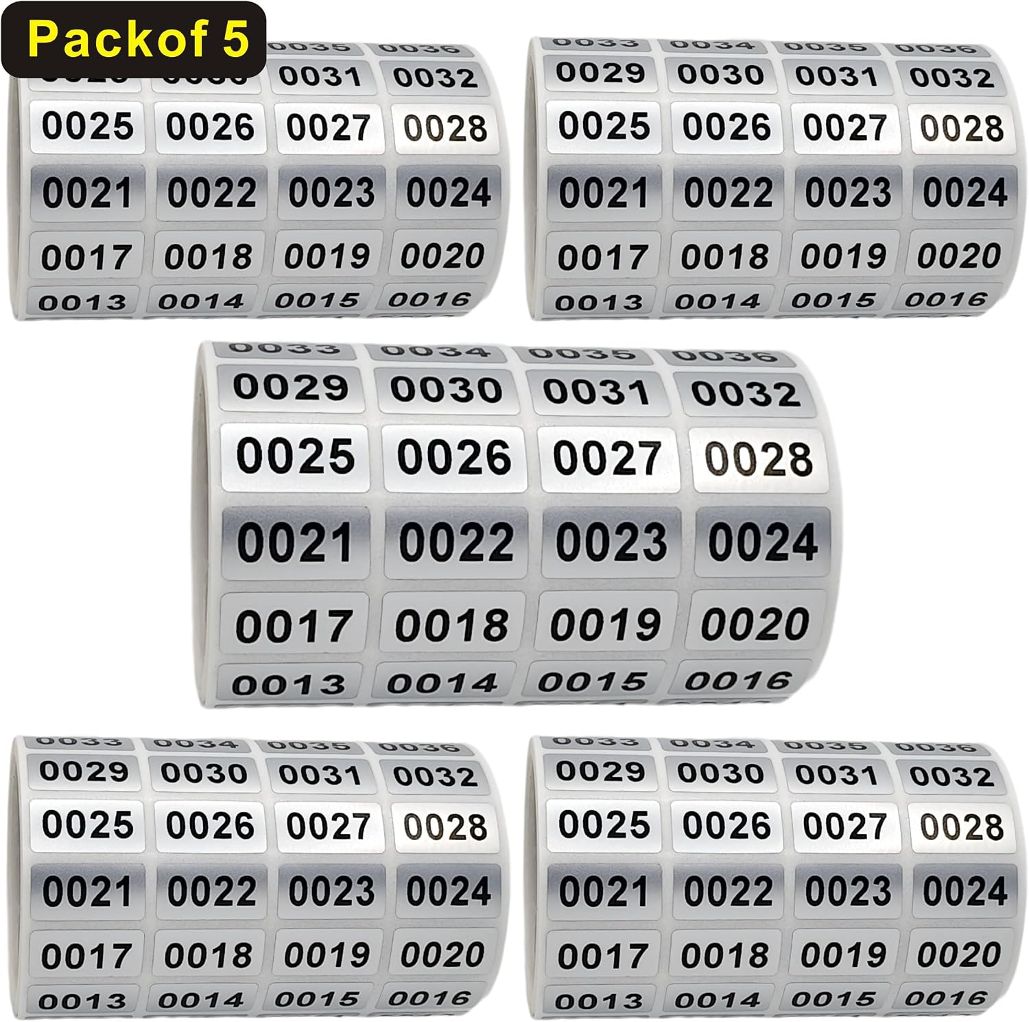 Sequential Numbered Sticker Labels, Silver Vinyl, Self-Adhesive, Waterproof, 0.39 x 0.78 Inches, 2000 Count, 0001-2000 (1, 0001-2000)