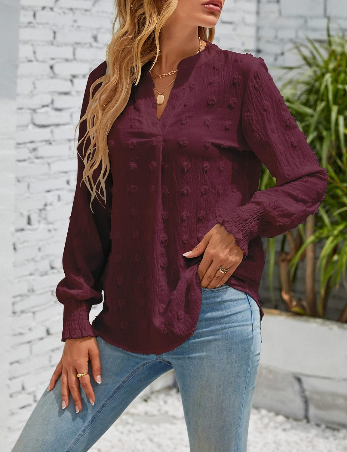 Blooming Jelly Womens Business Casual Tops Long Sleeve V Neck Dressy Office Work Fall Shirt Chiffon Blouse - Image 2