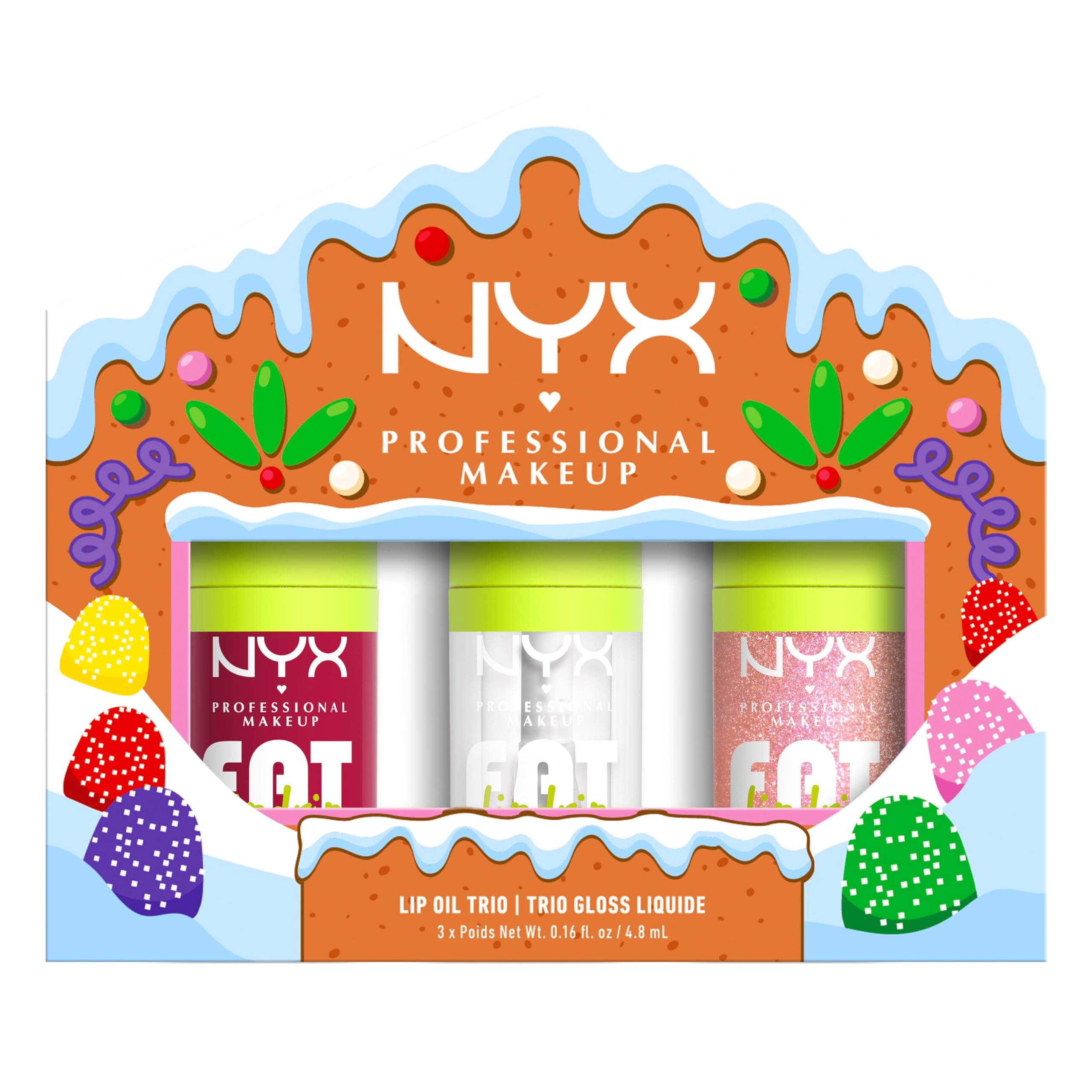 NYX Professional Makeup Coffret Trio Gloss Huiles à Lèvres Fat Oil | Huile framboise mûres squalane, Brillance intense non collante, Formule vegan, Coffret édition limitée 3 teintes