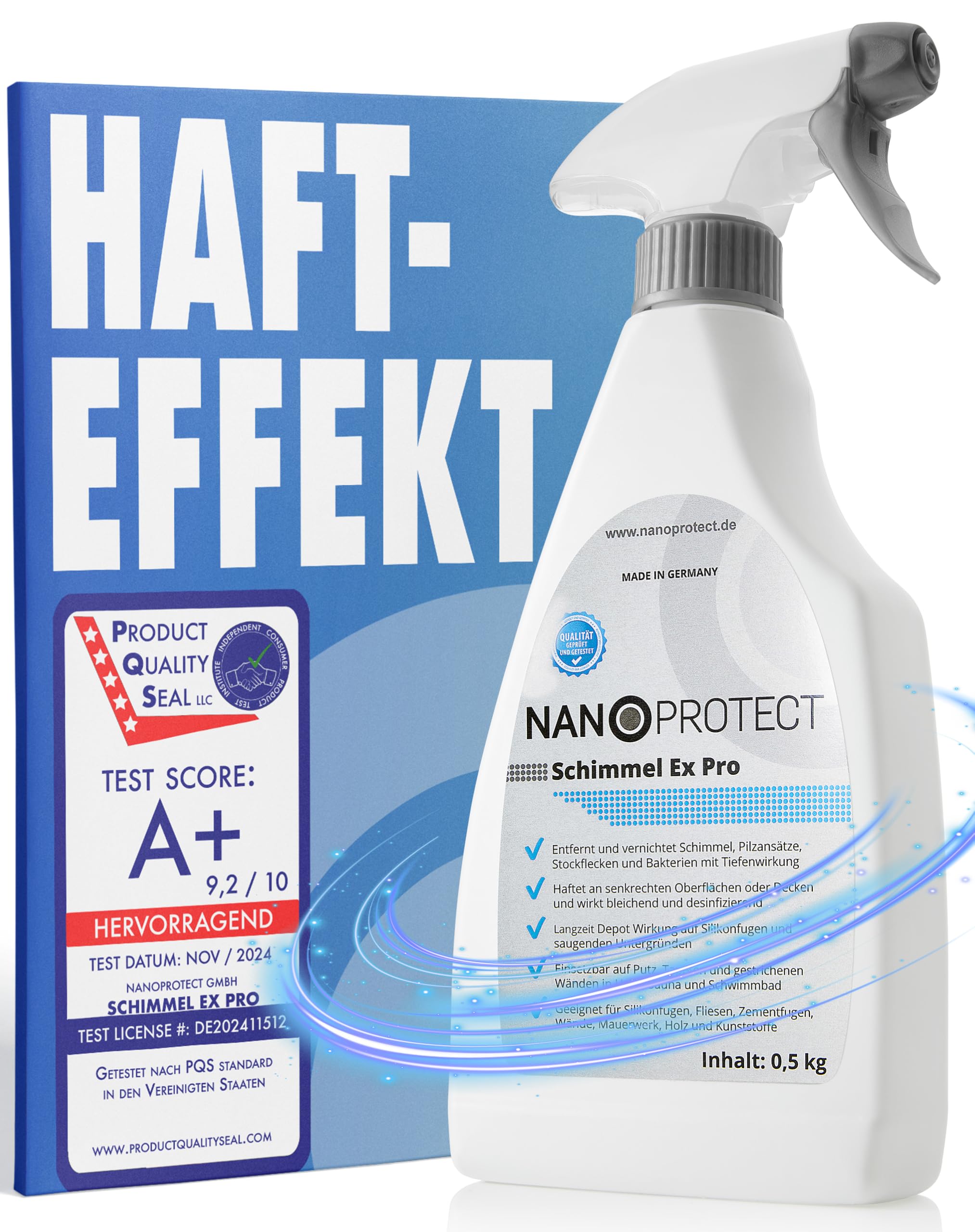 Nanoprotect Schimmel Ex Pro | Extrastark durch Aktiv-Chlor | Professionelles Schimmelspray mit Hafteffekt | Anti Schimmel | Bad, Wand, Fugenreiniger